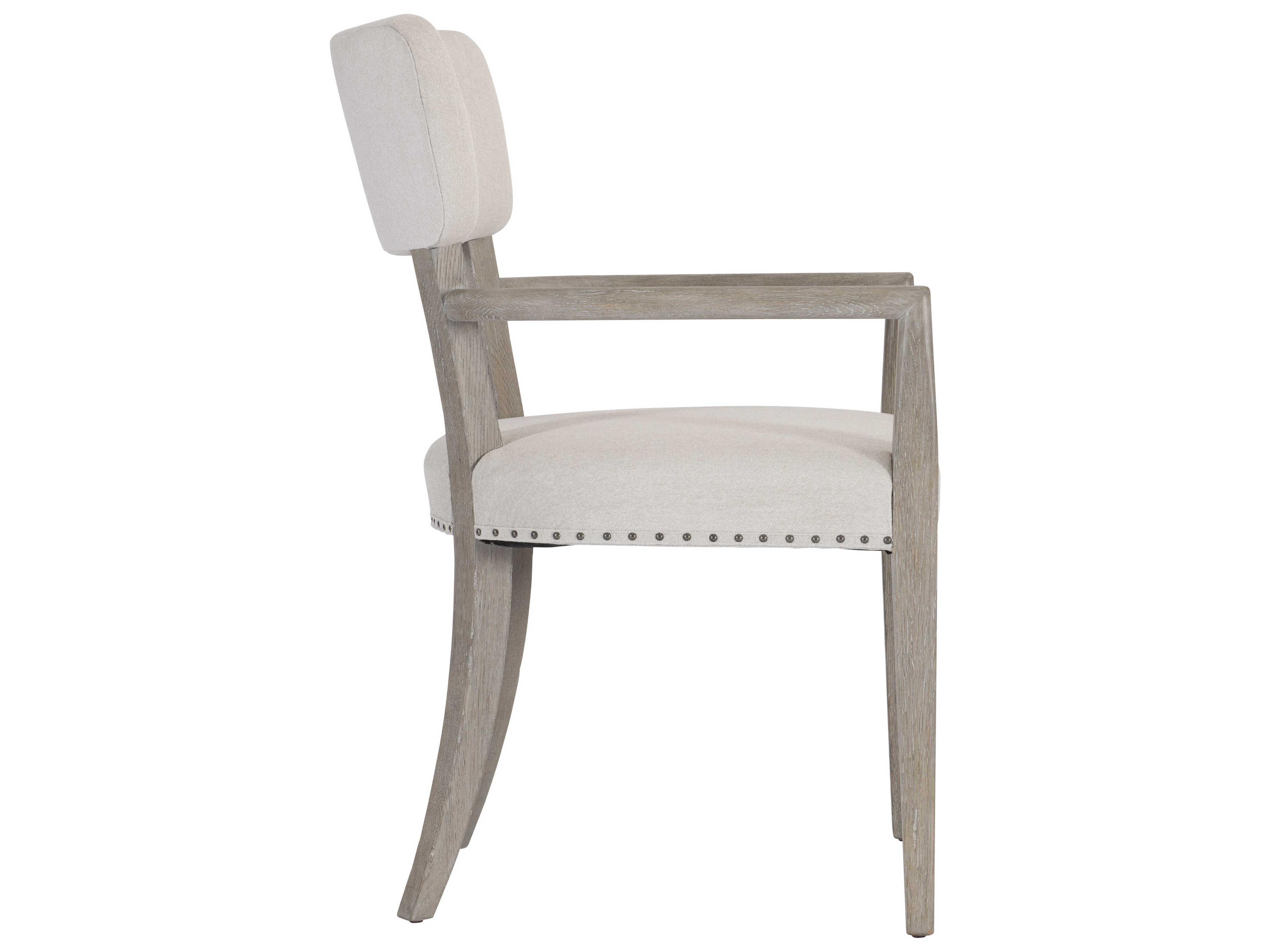 Bernhardt Albion Oak Wood White Upholstered Arm Dining Chair