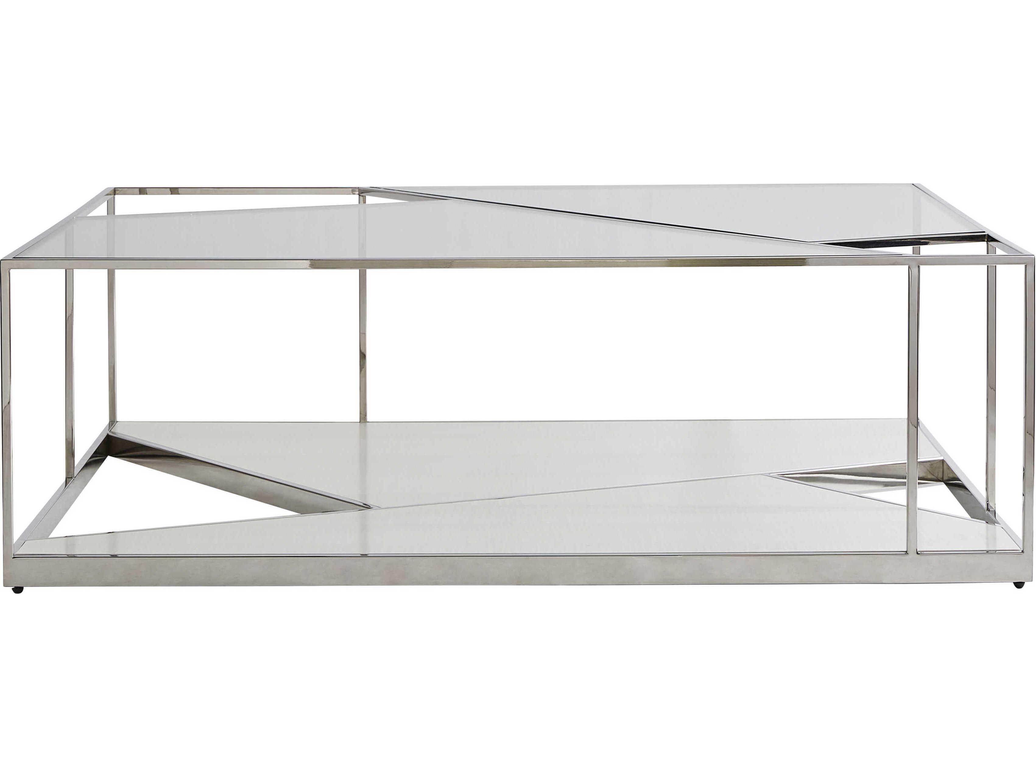 Bernhardt Maymont Rectangular Glass Polished Stainless Steel Cocktail Table