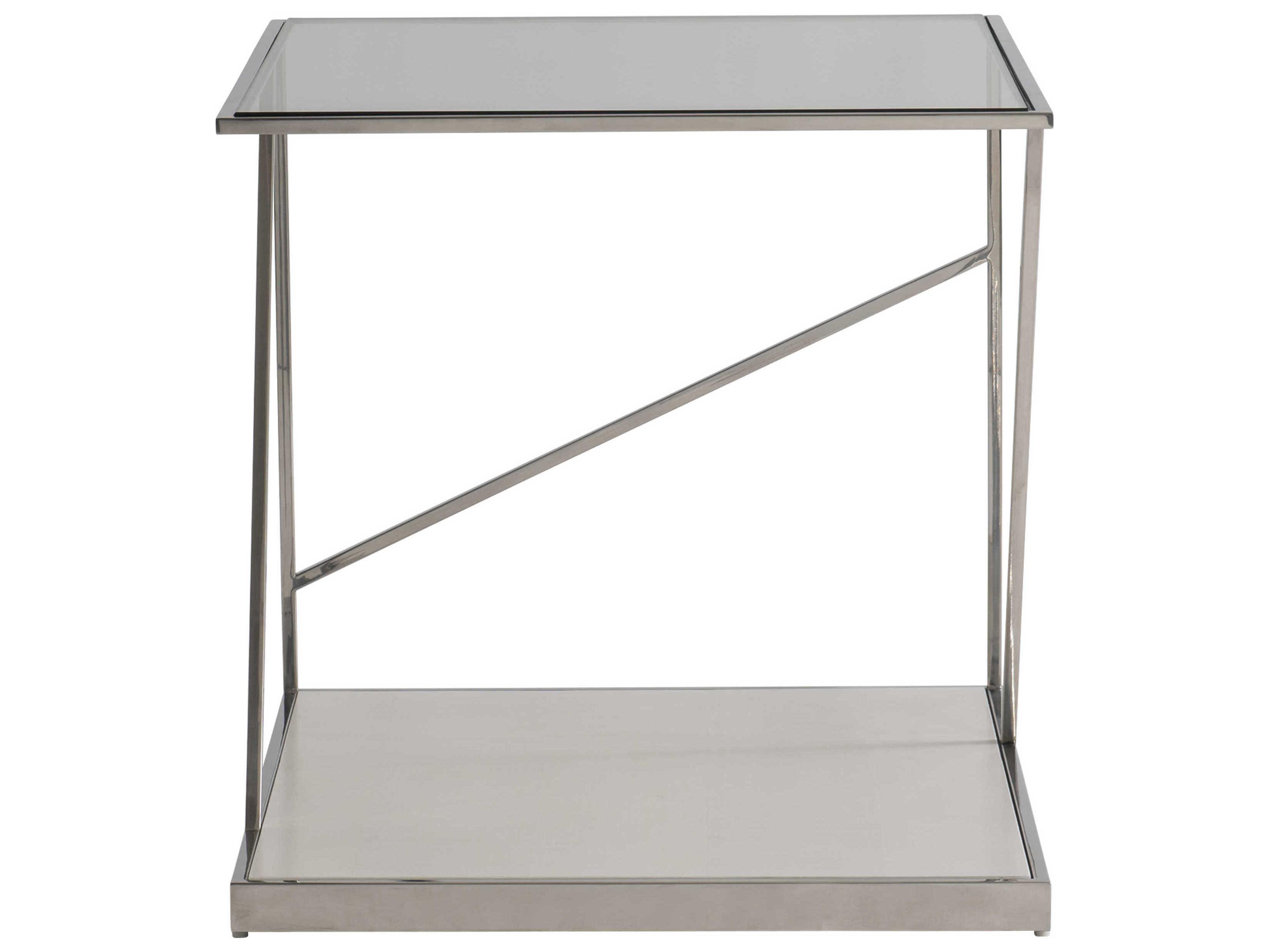 Bernhardt Maymont Rectangular Glass Powder Polished Stainless Steel End Table