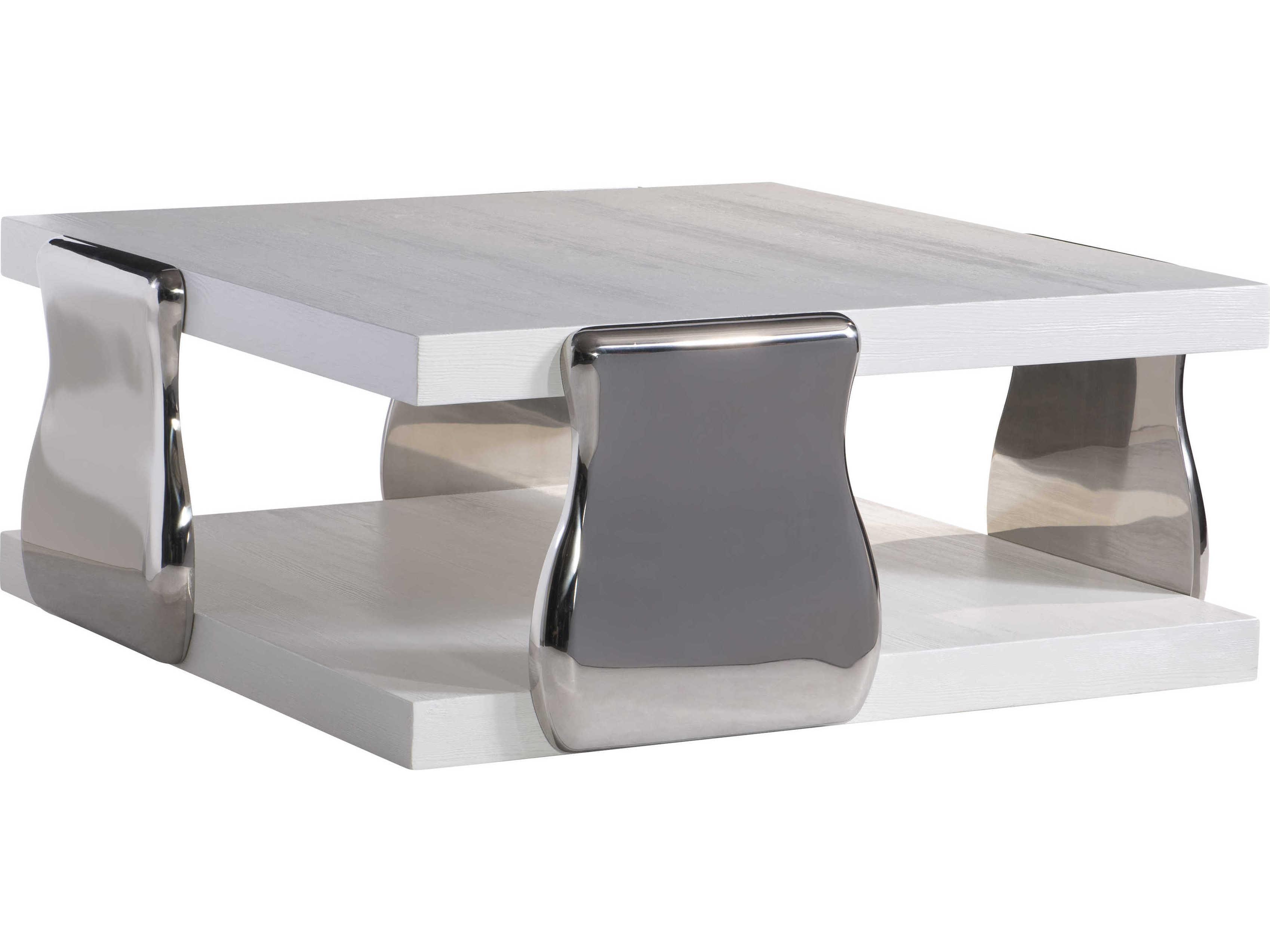 Bernhardt Interiors Yuma Square Wood Azucar Polished Stainless Steel Cocktail Table