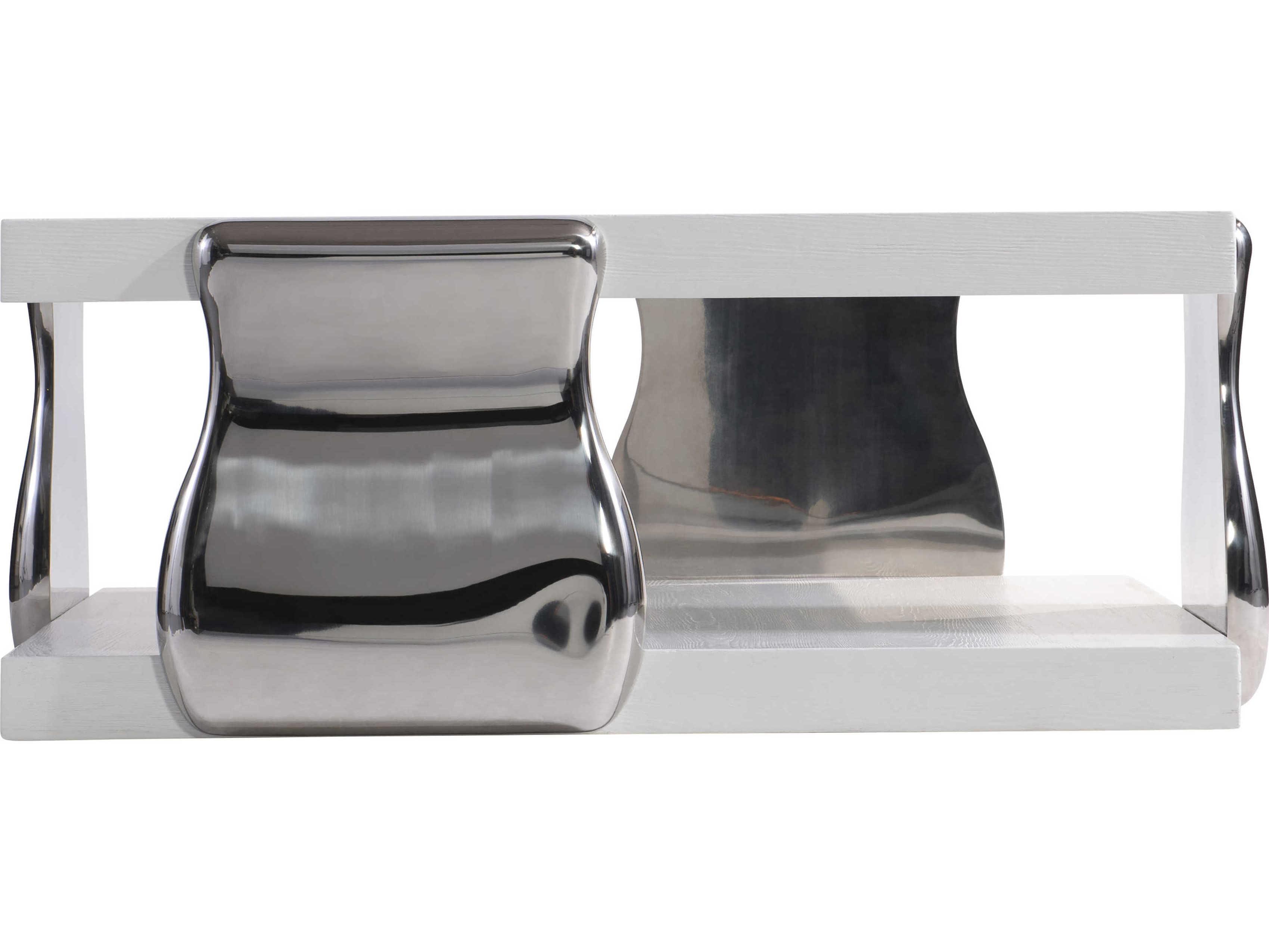 Bernhardt Interiors Yuma Square Wood Azucar Polished Stainless Steel Cocktail Table