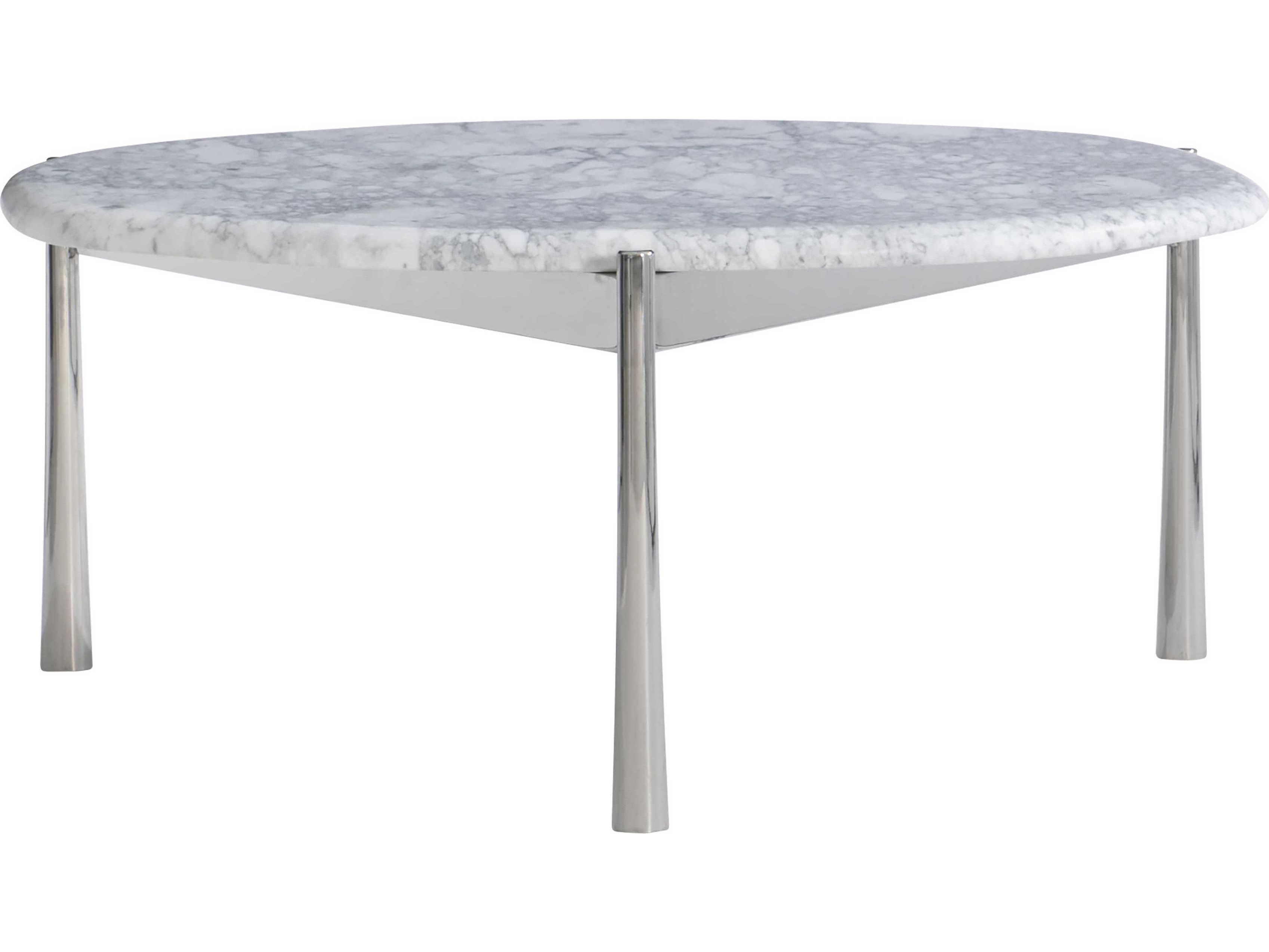 Bernhardt Arris Round Honed Arabescato Marble Polished Stainless Steel Cocktail Table