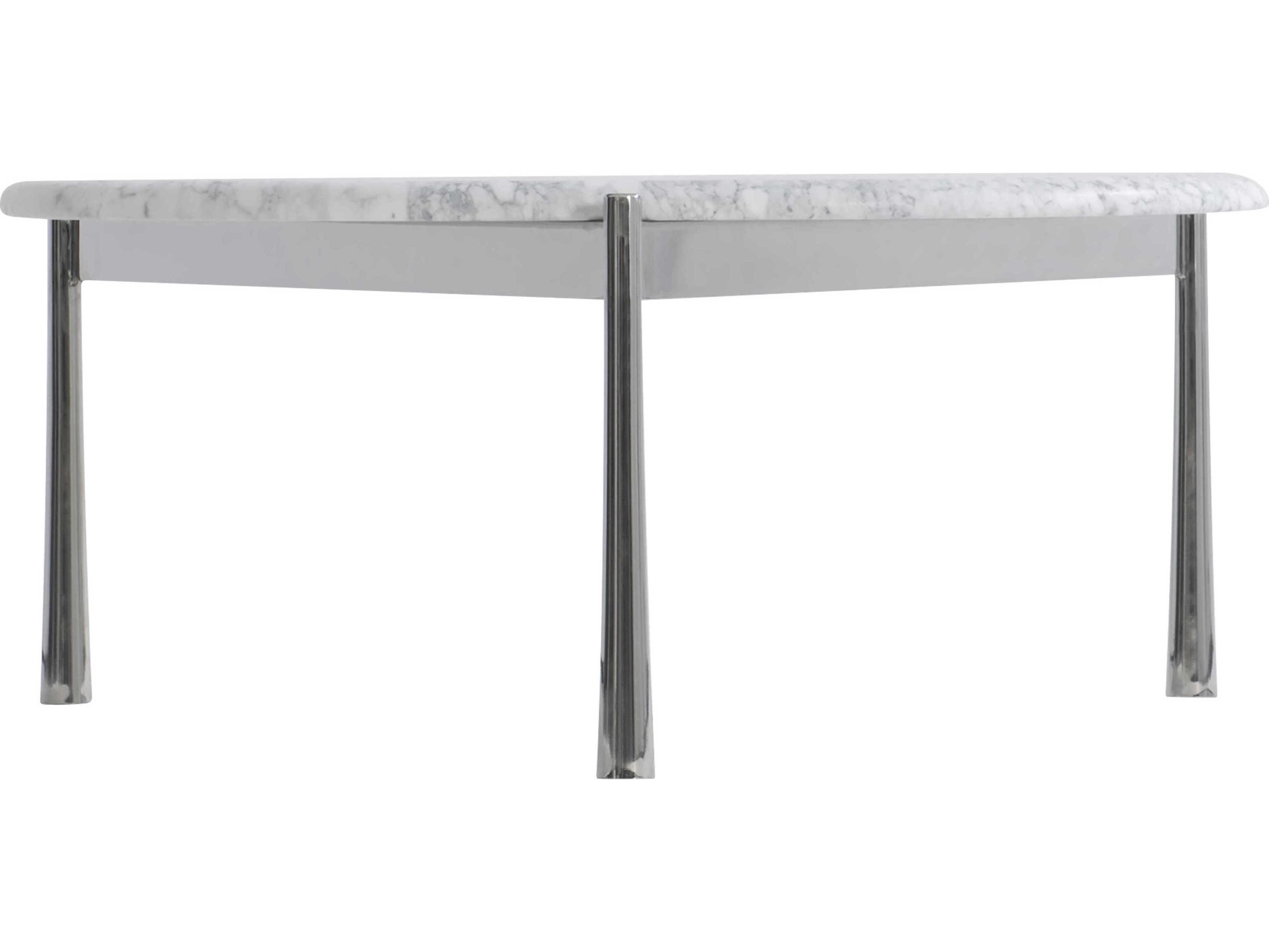 Bernhardt Arris Round Honed Arabescato Marble Polished Stainless Steel Cocktail Table