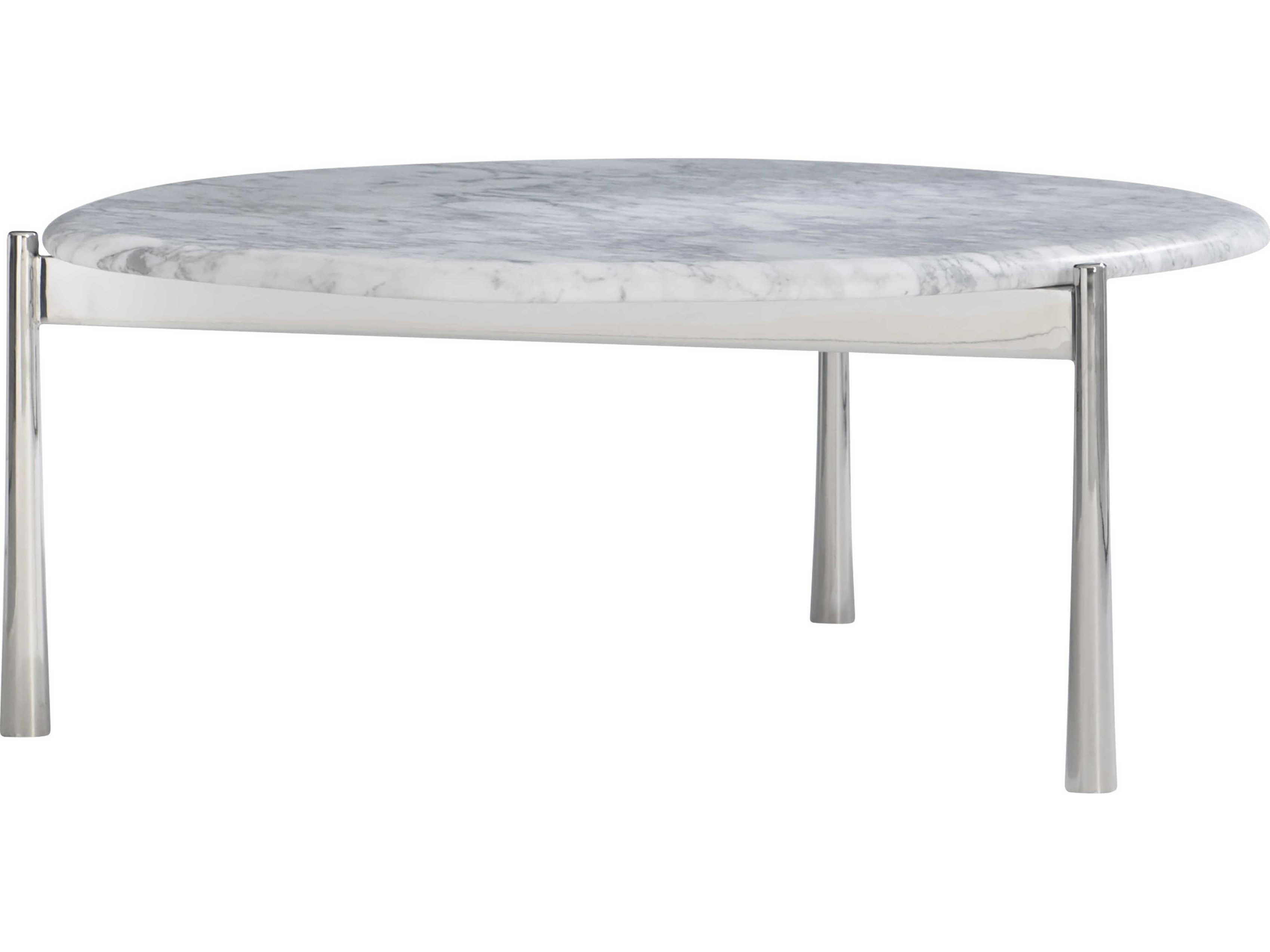Bernhardt Arris Round Honed Arabescato Marble Polished Stainless Steel Cocktail Table