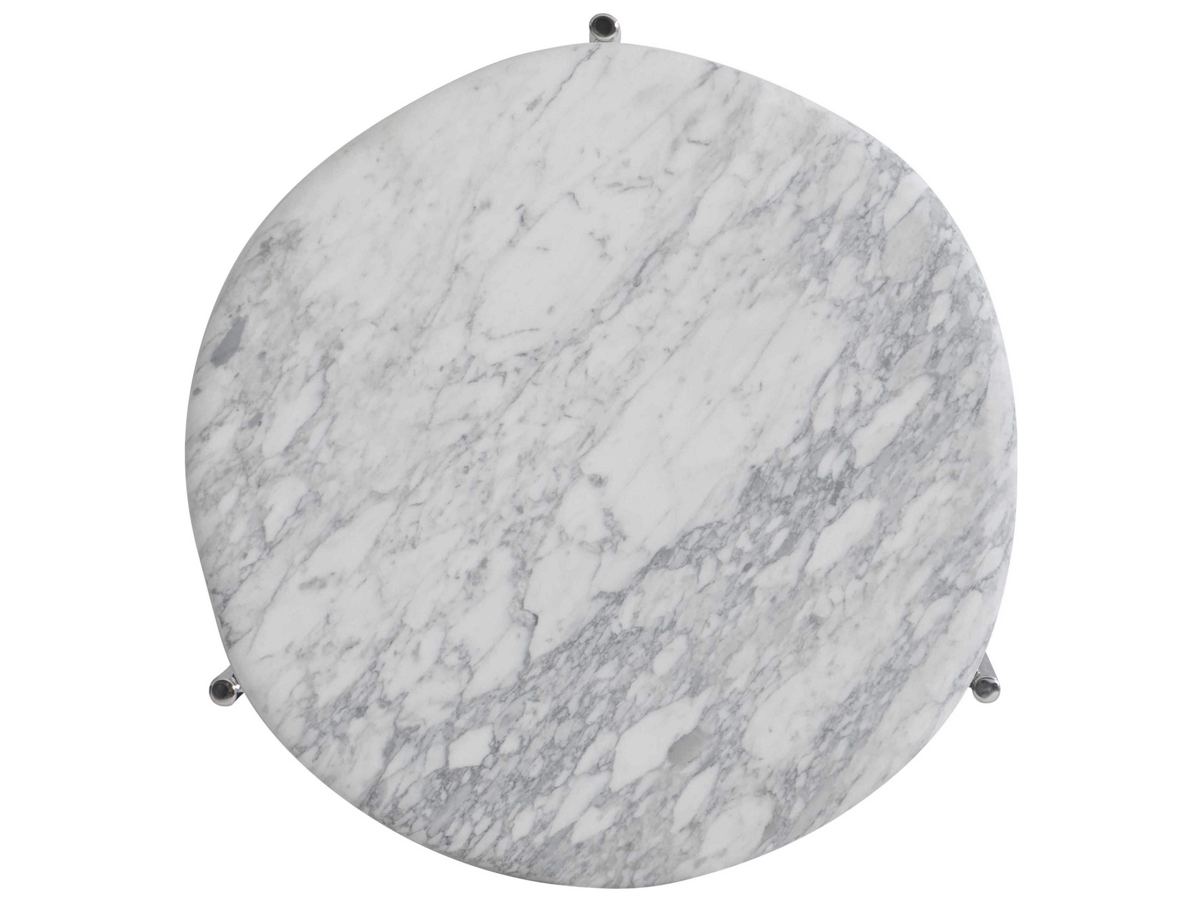 Bernhardt Arris Round Honed Arabescato Marble Polished Stainless Steel Cocktail Table