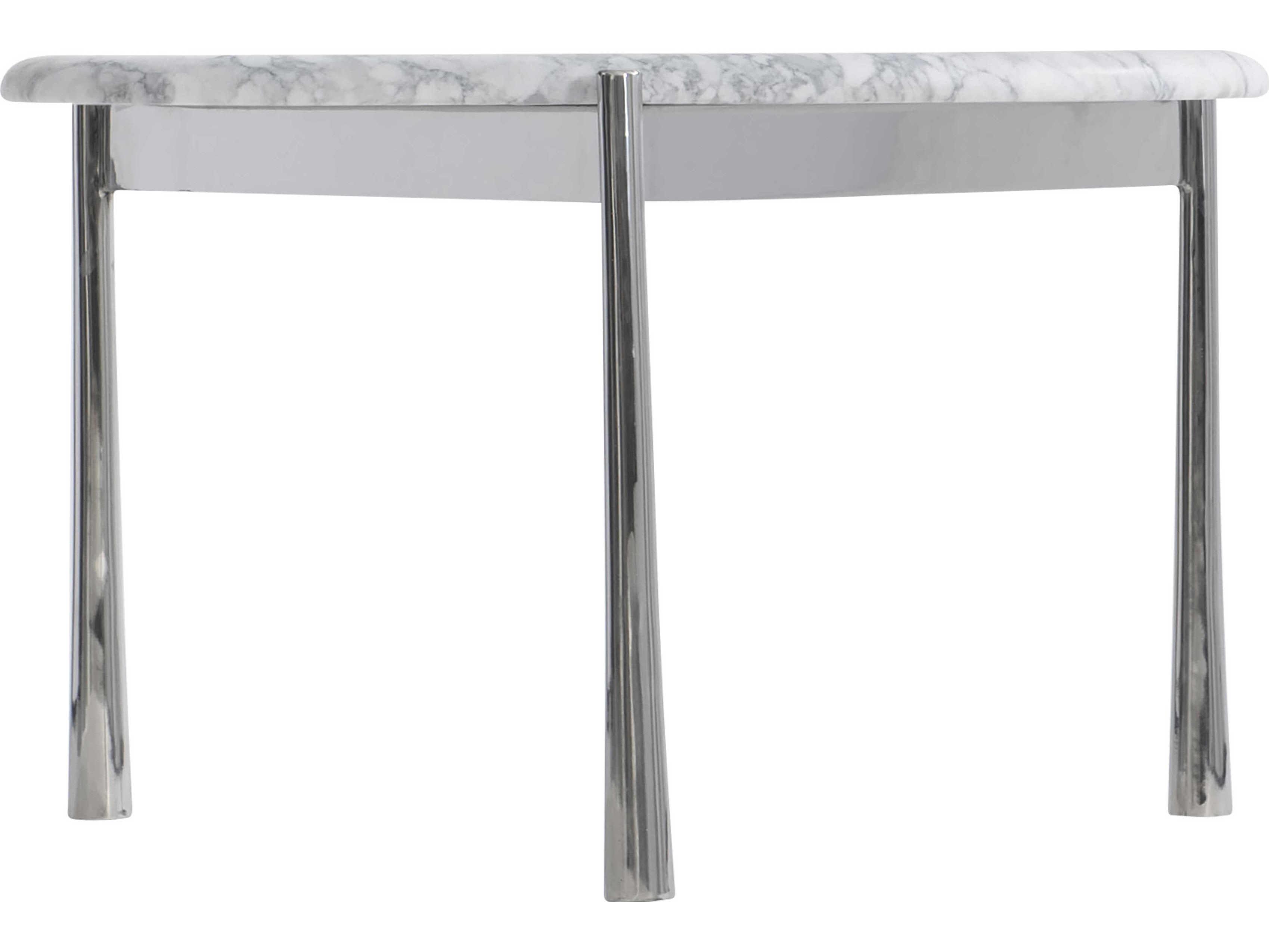 Bernhardt Arris Round Honed Arabescato Marble Polished Stainless Steel Cocktail Table