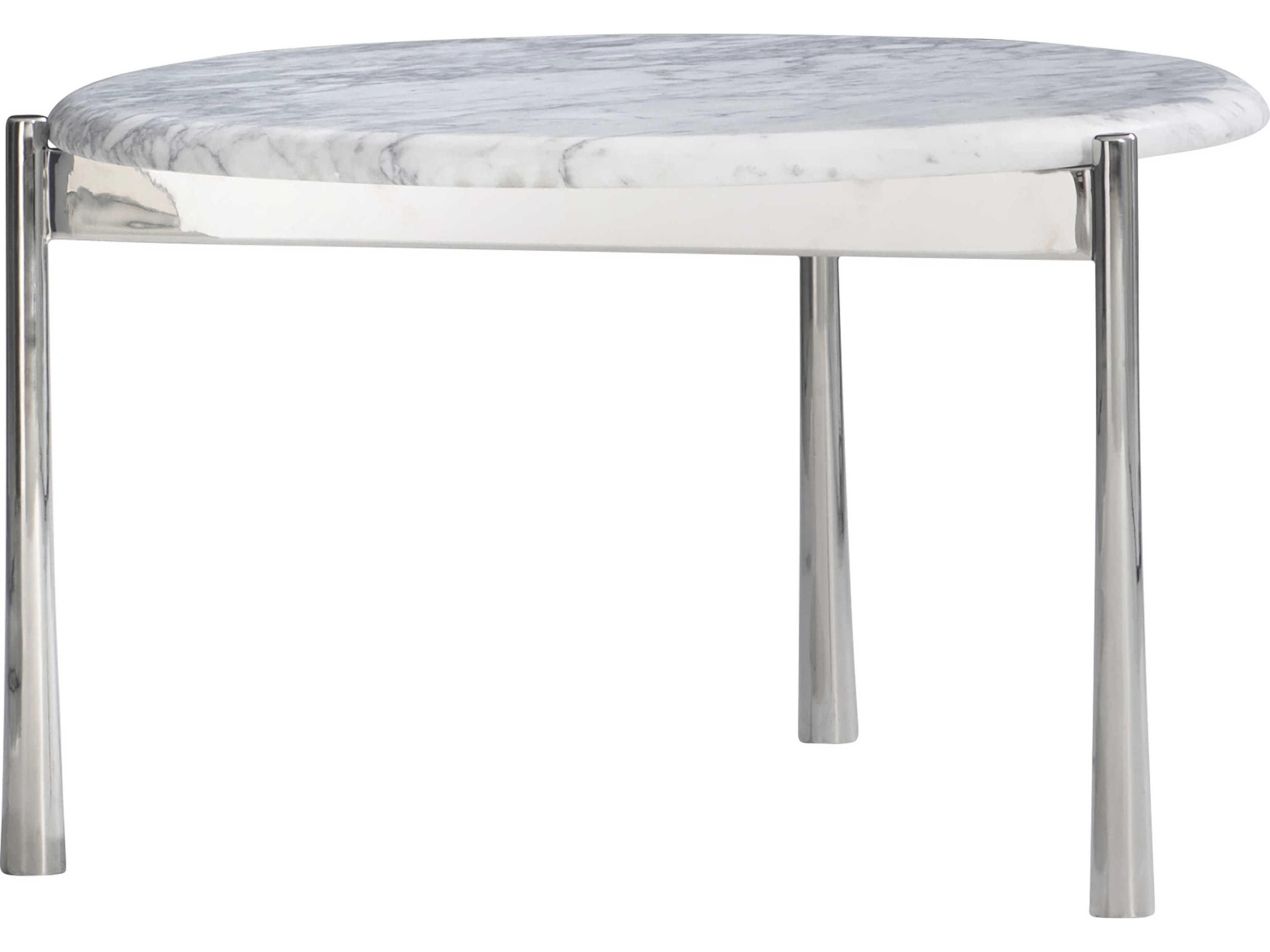 Bernhardt Arris Round Honed Arabescato Marble Polished Stainless Steel Cocktail Table