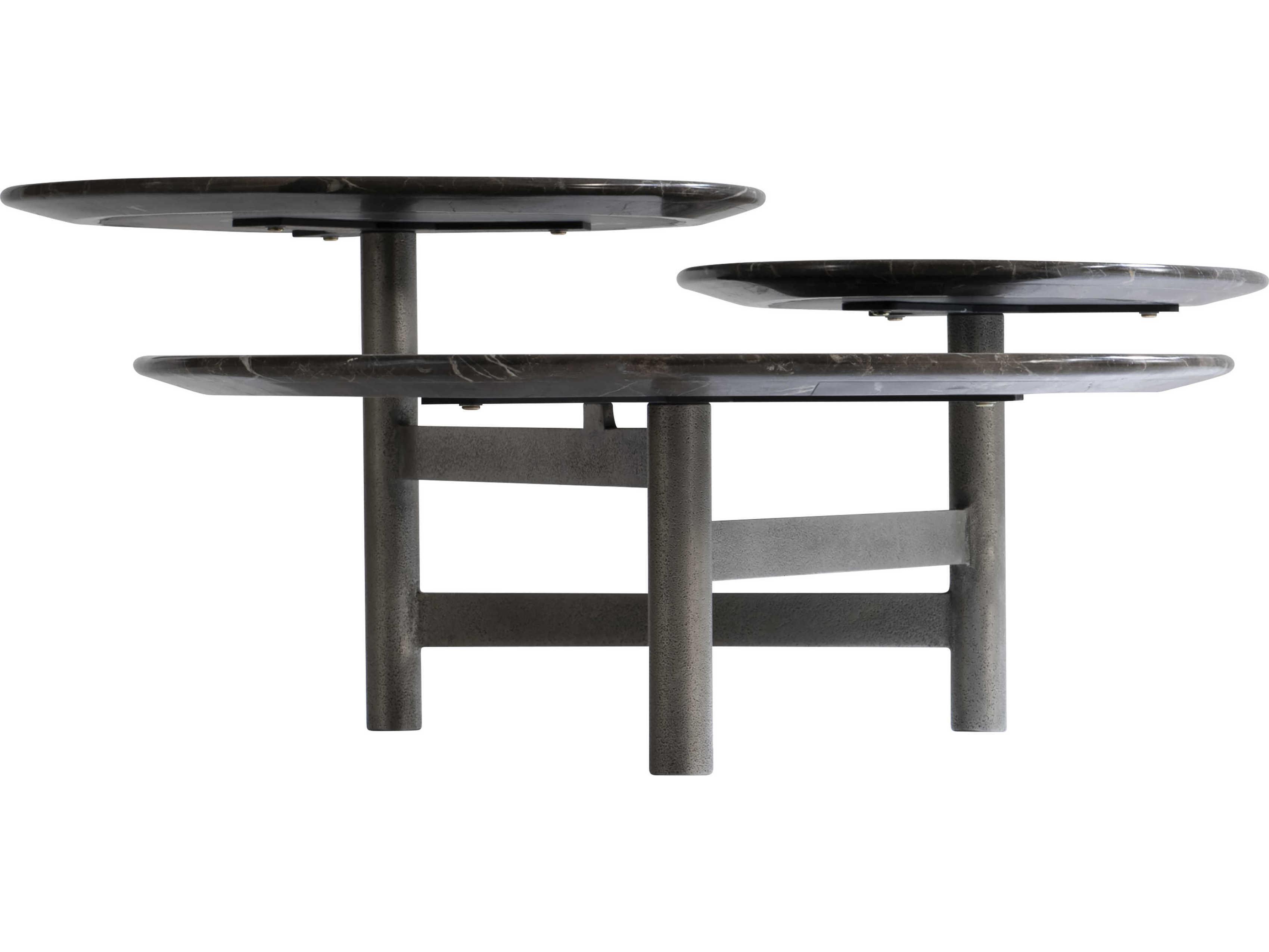 Bernhardt Nez Round Brown Emperador Marble Graphite Cocktail Table