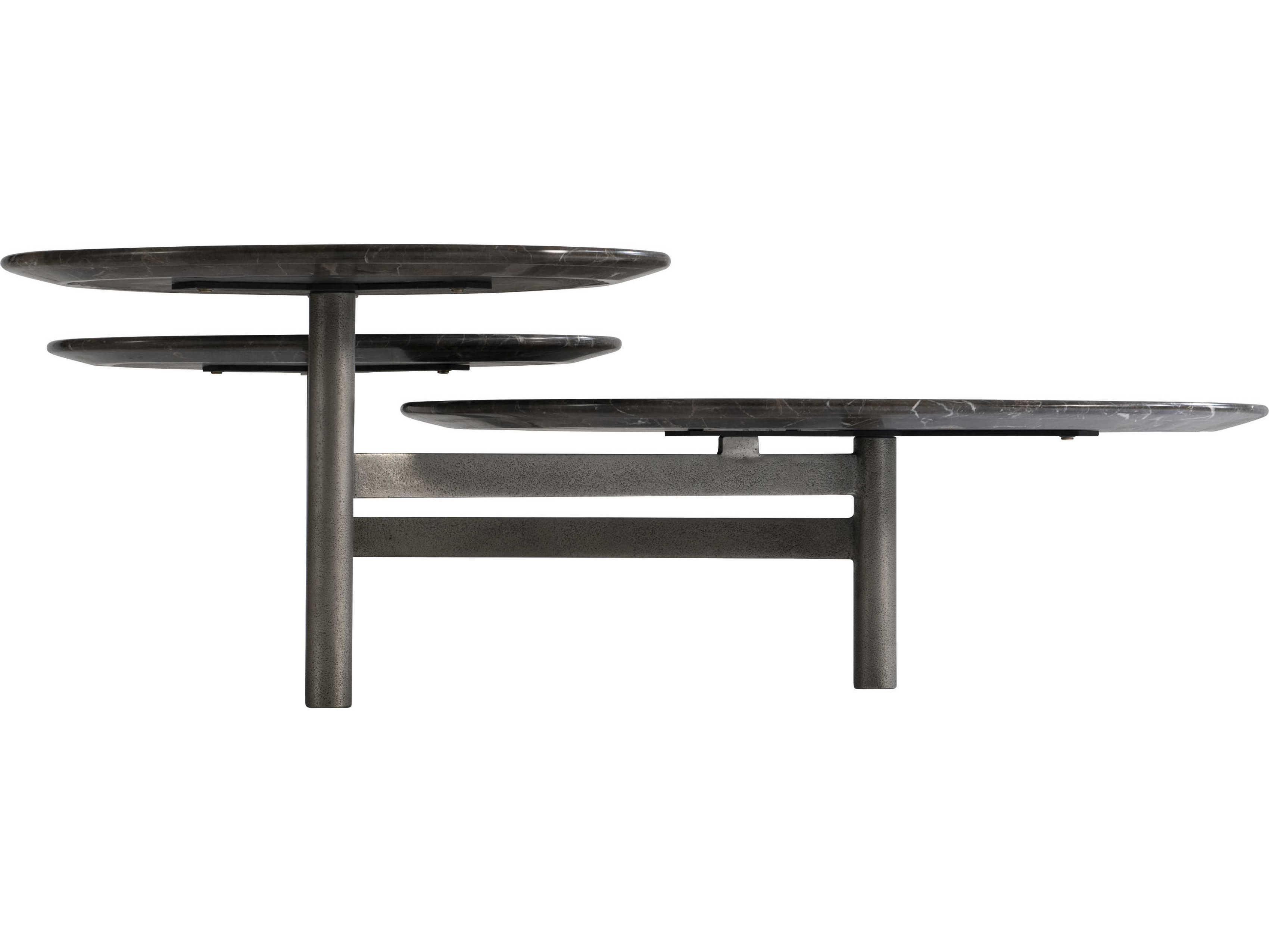 Bernhardt Nez Round Brown Emperador Marble Graphite Cocktail Table
