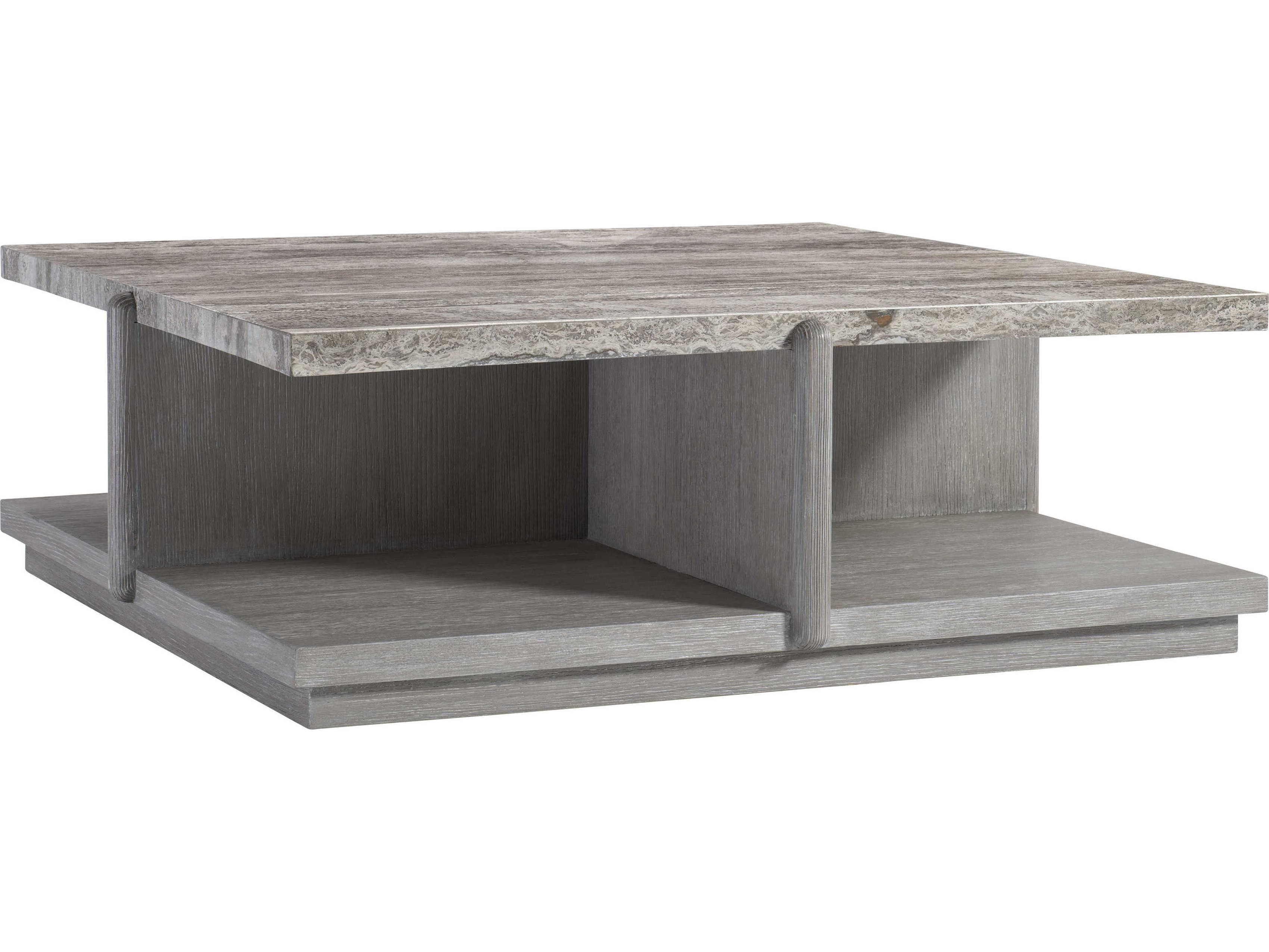 Bernhardt Sereno Square Ailver Travertine Stone Coffee Table