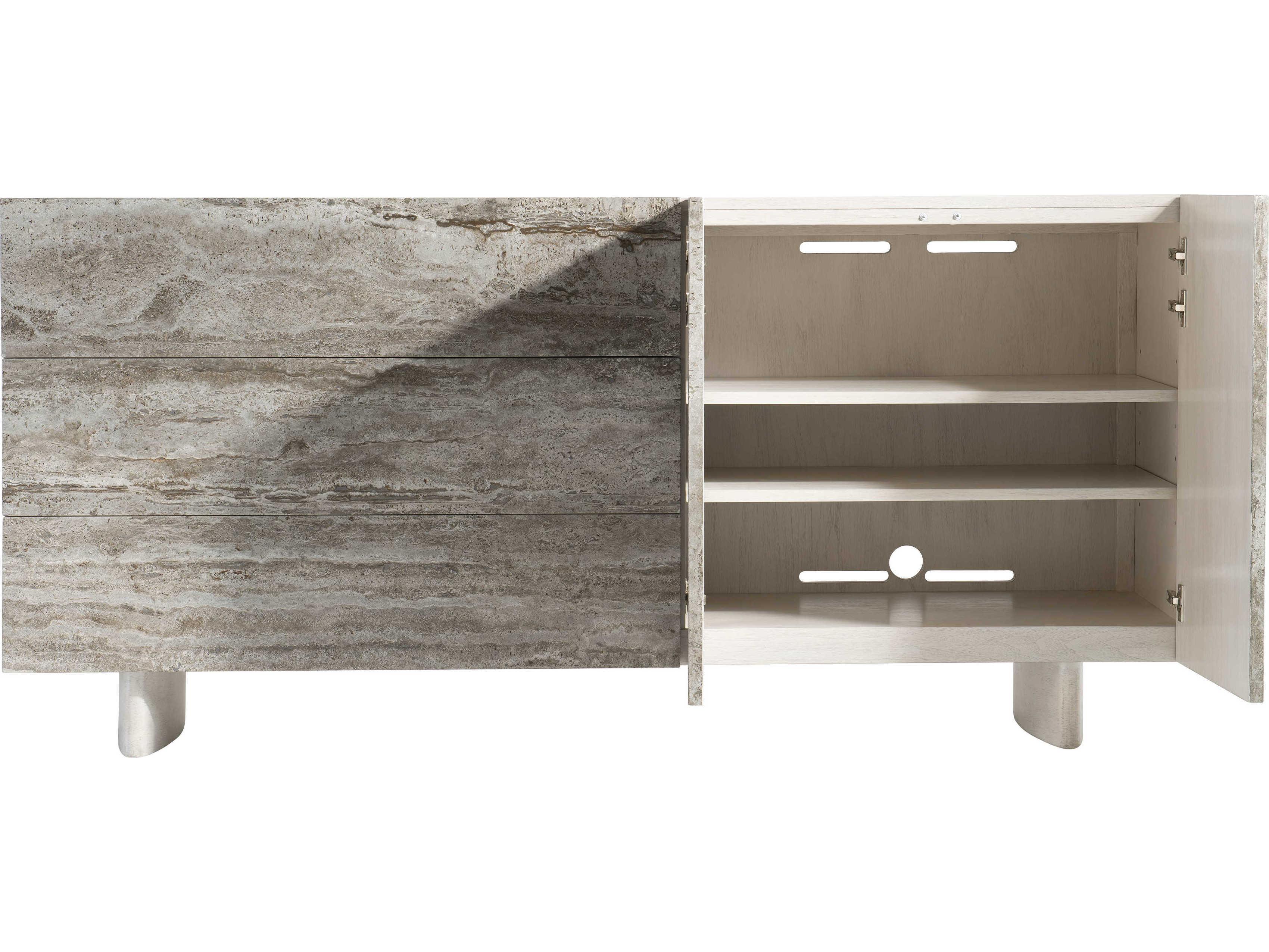 Bernhardt Sereno 72" Walnut Wood Silver Travertine Sideboard
