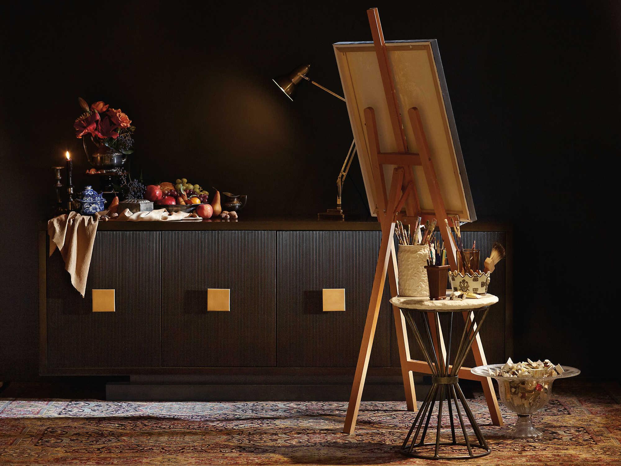 Bernhardt Interiors Casegoods Boulevard 83" Walnut Wood Ebonized Warm Brass Buffet