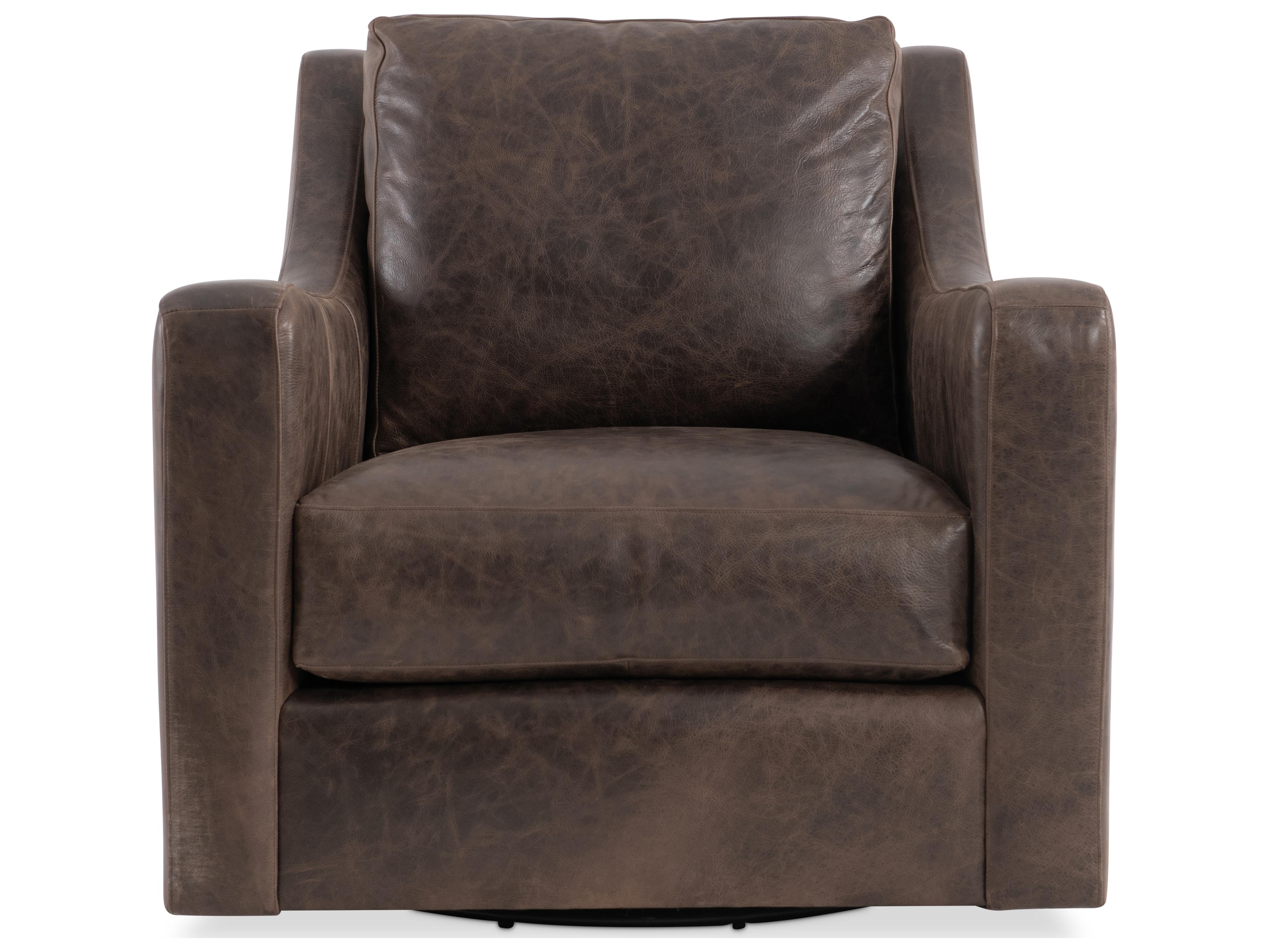 Bernhardt Ventura Swivel Brown Leather Accent Chair