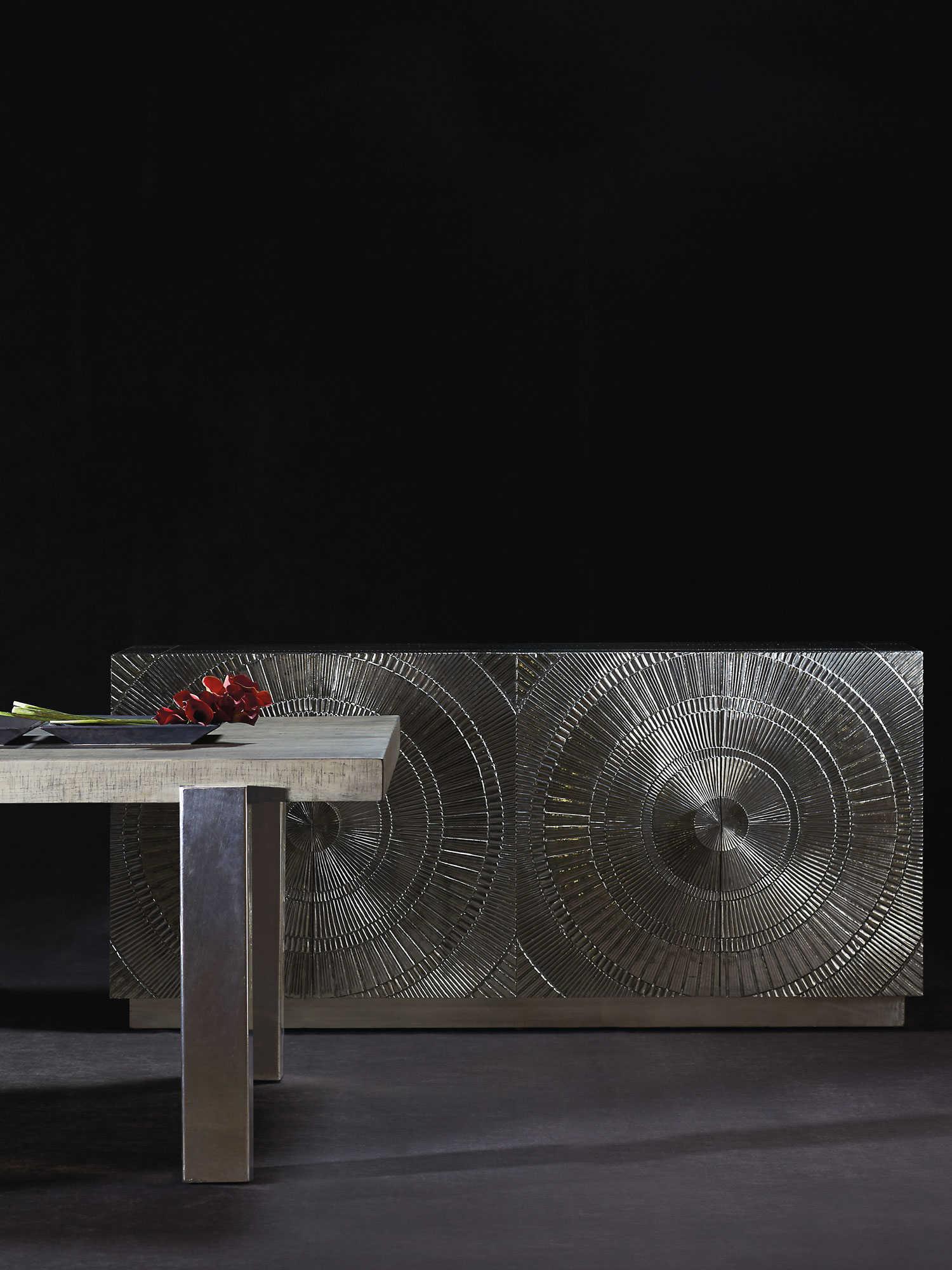 Bernhardt Interiors Casegoods Barcelona 72" Teak Wood German Silver Credenza