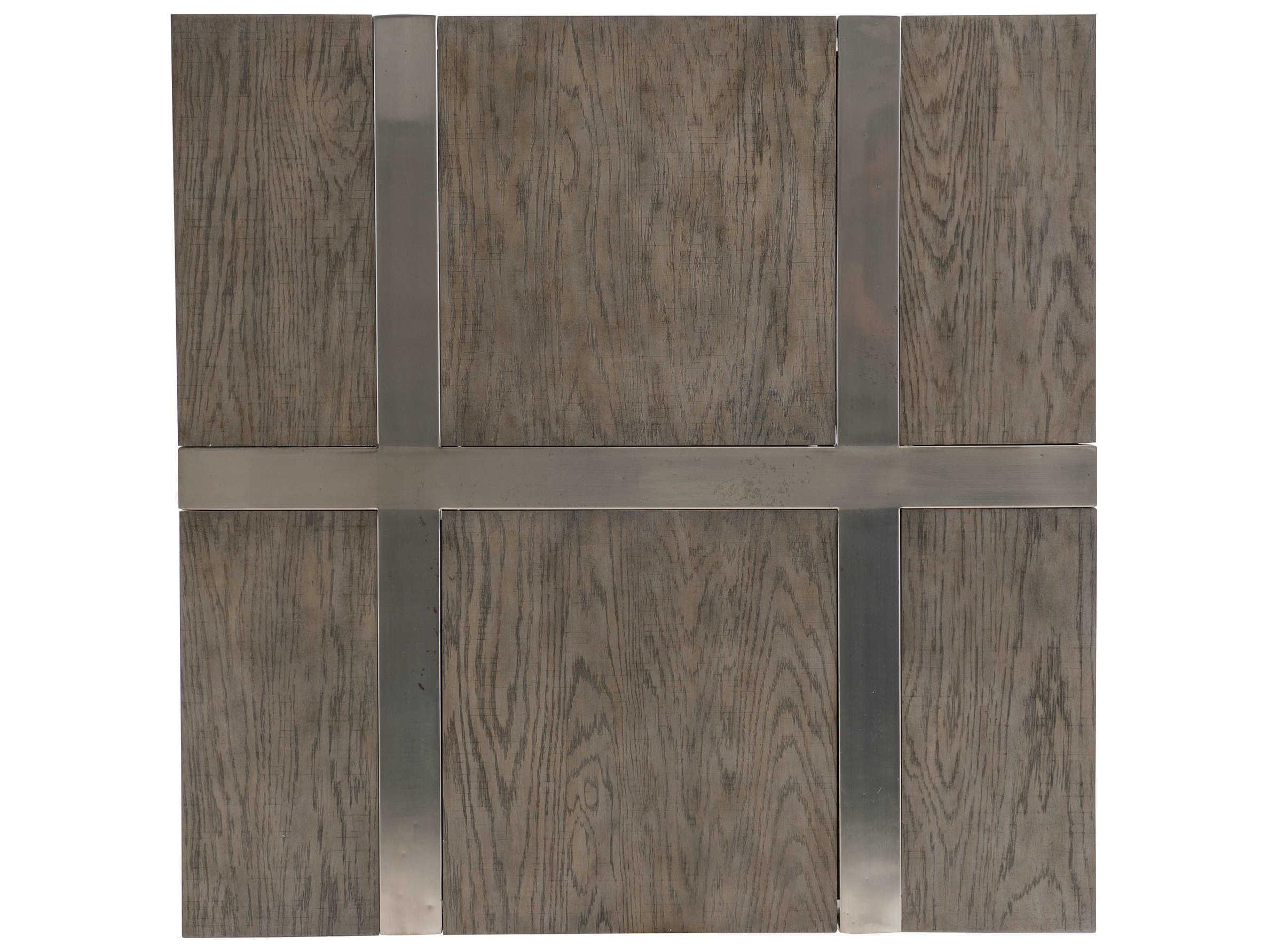 Bernhardt Interiors Casegoods Leigh Square Wood Rustic Gray Tarnished Nickel Cocktail Table