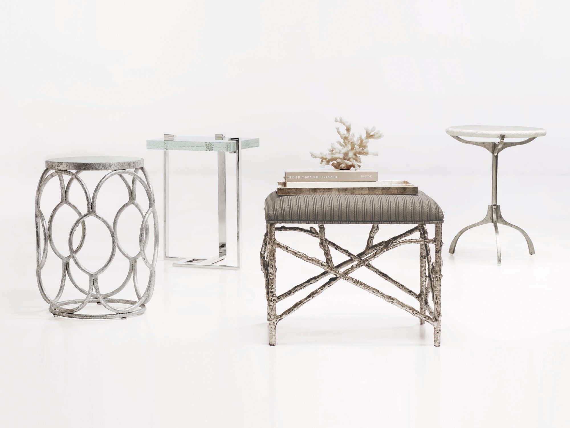 Bernhardt Interiors Casegoods Mott Rectangular Glass Silver Clear End Table