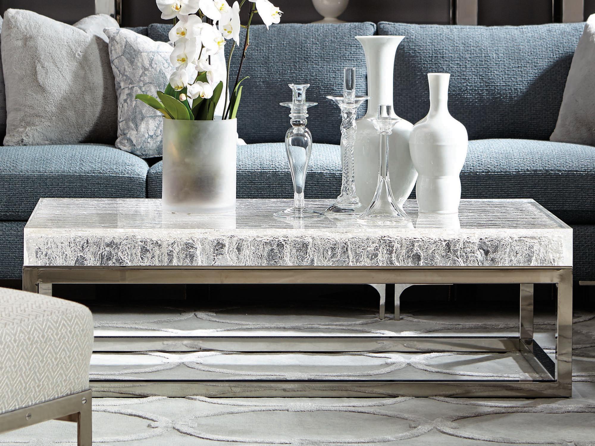 Bernhardt Interiors Arctic Rectangular Plastic Clear Polished Stainless Steel Cocktail Table