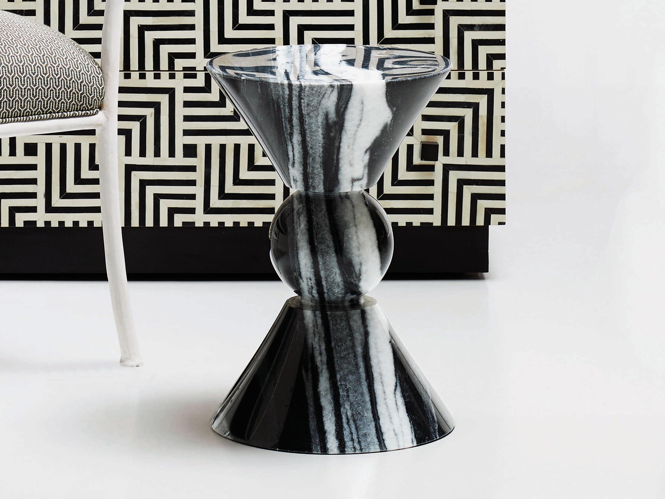 Bernhardt Interiors Casegoods Jax Round Marble Black White Drink Table