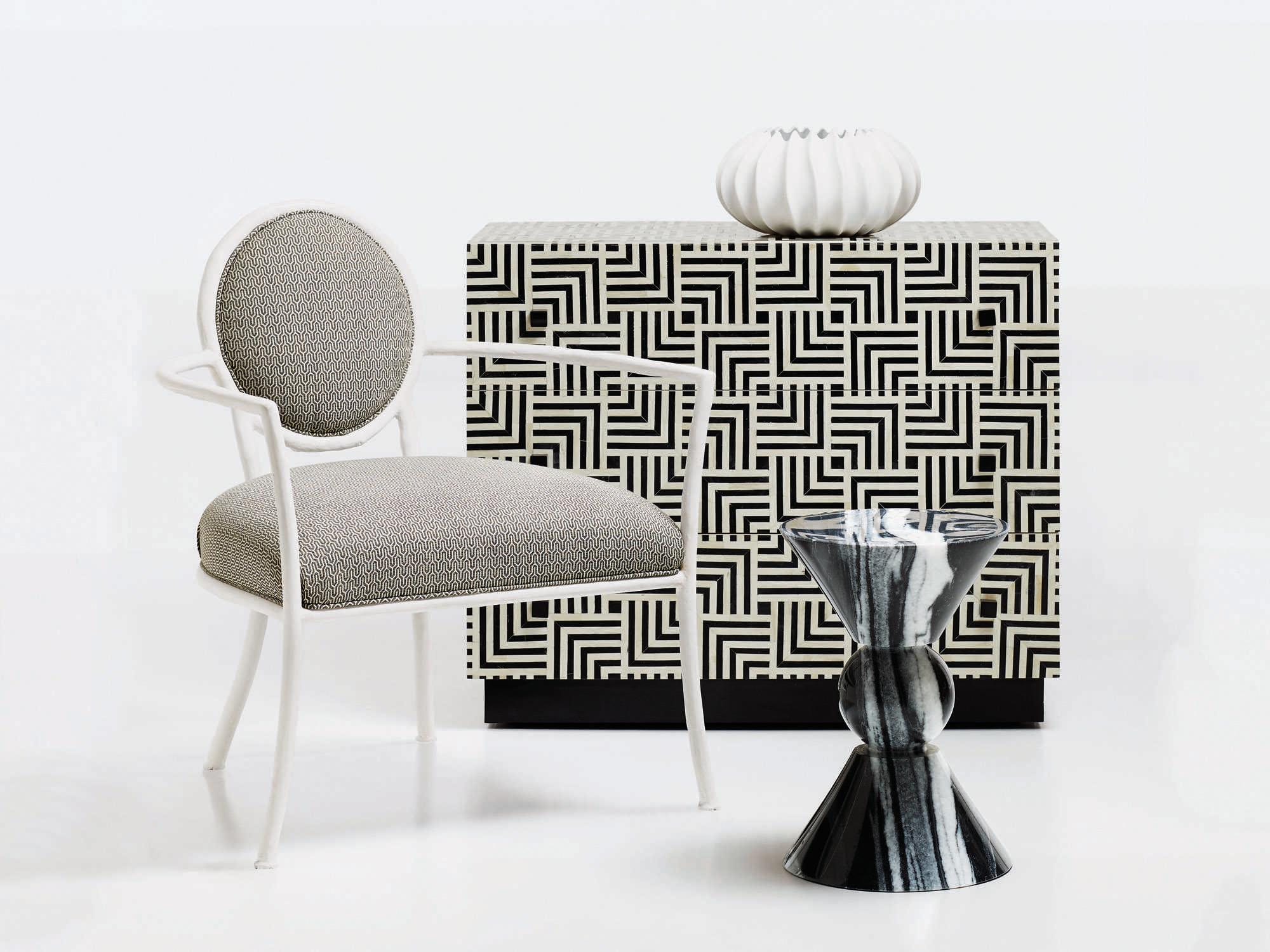 Bernhardt Interiors Casegoods Jax Round Marble Black White Drink Table