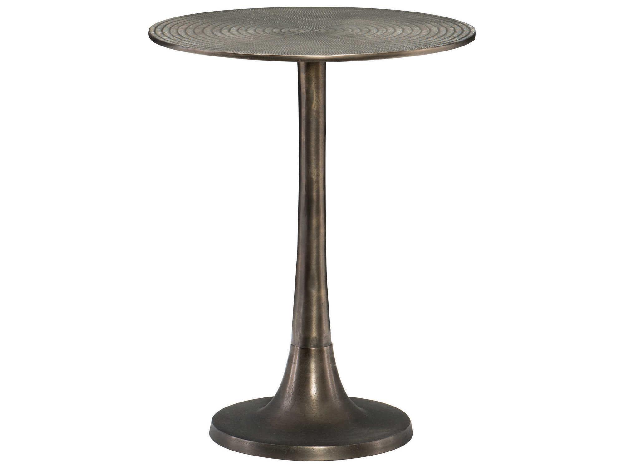 Bernhardt Interiors Casegoods Calla Round Metal Chiseled Antique Brass Chairside Table