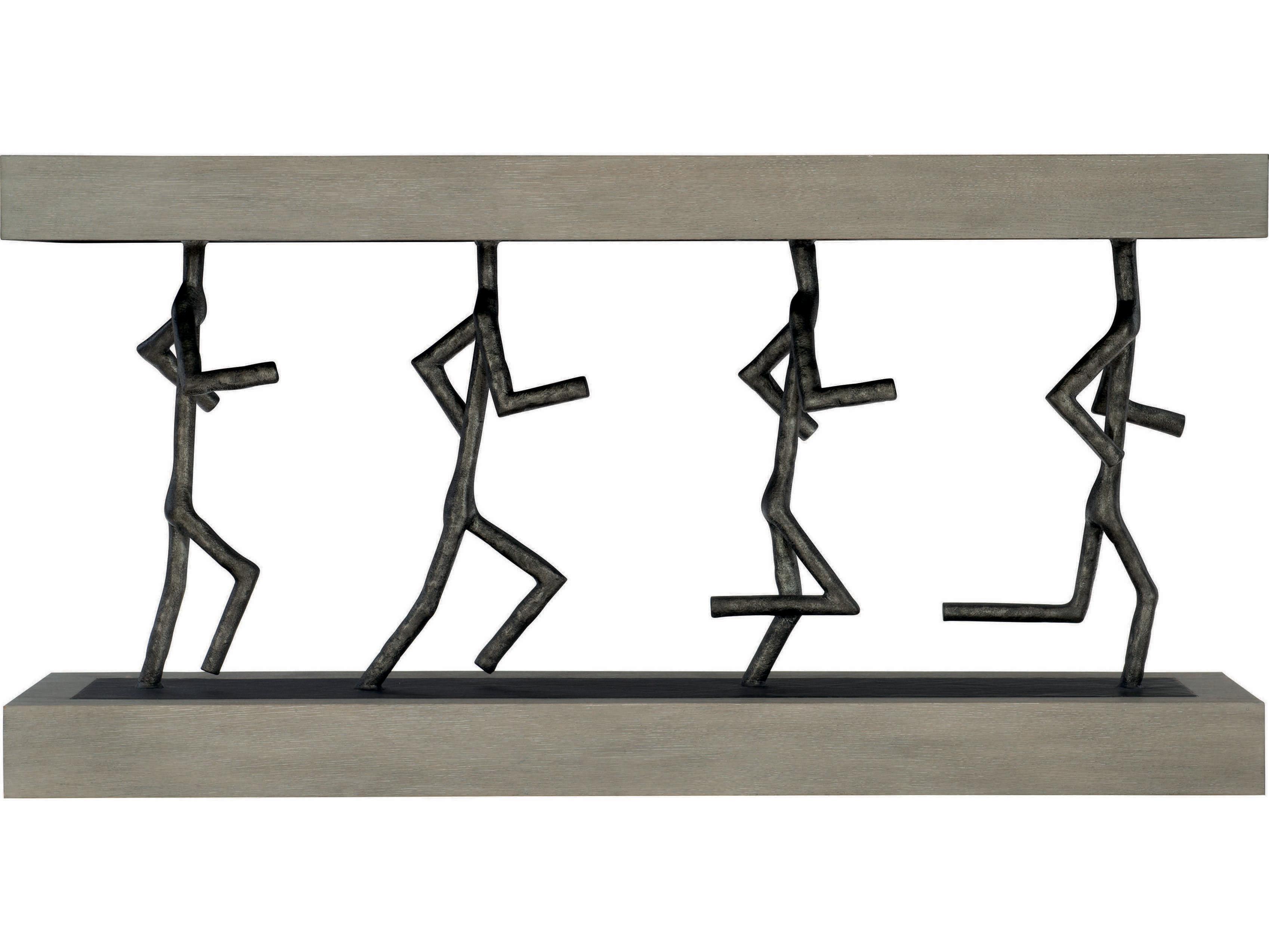 Bernhardt Theo Rectangular Wood Cerused Greige Black Console Table