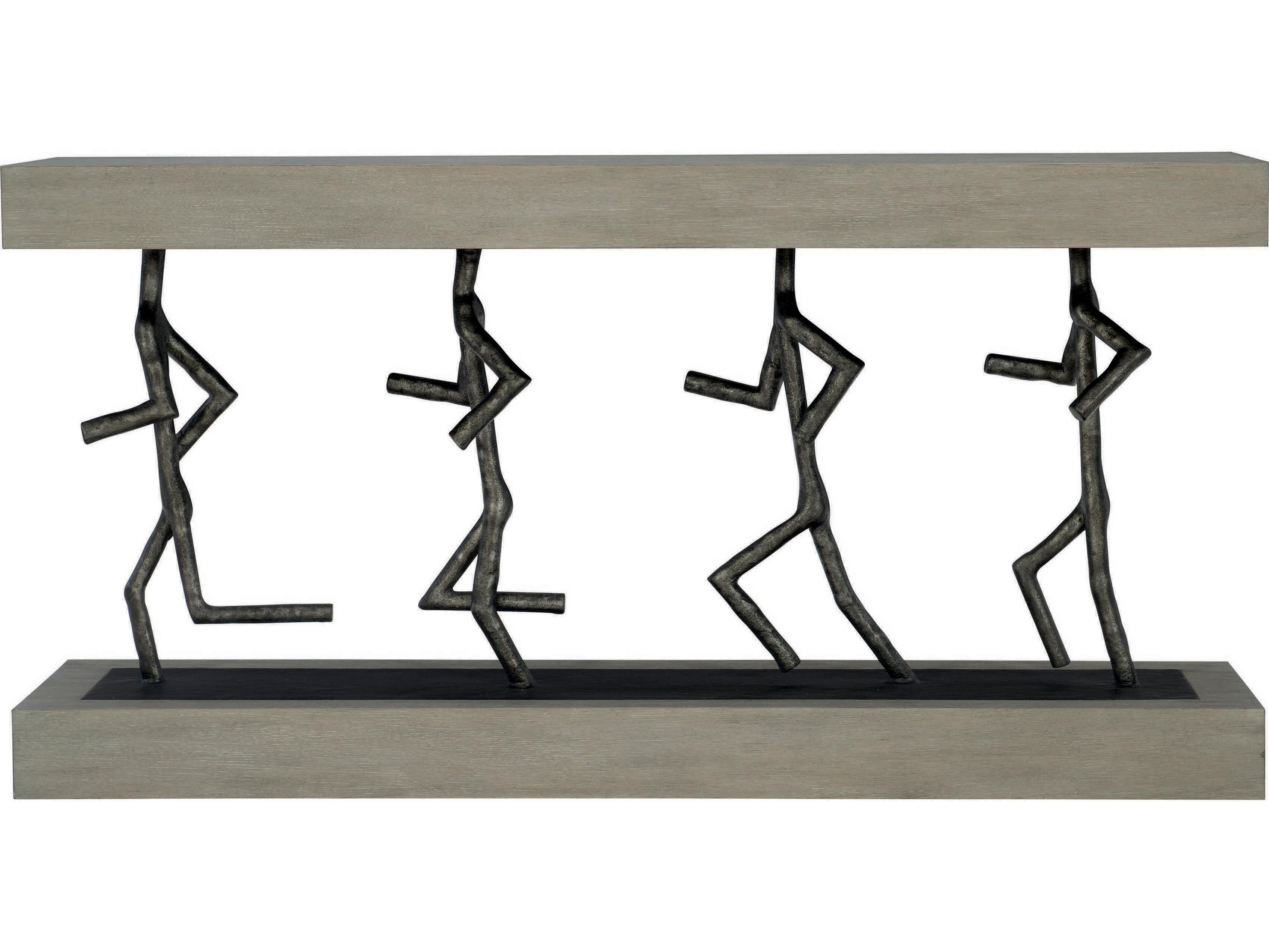 Bernhardt Theo Rectangular Wood Cerused Greige Black Console Table