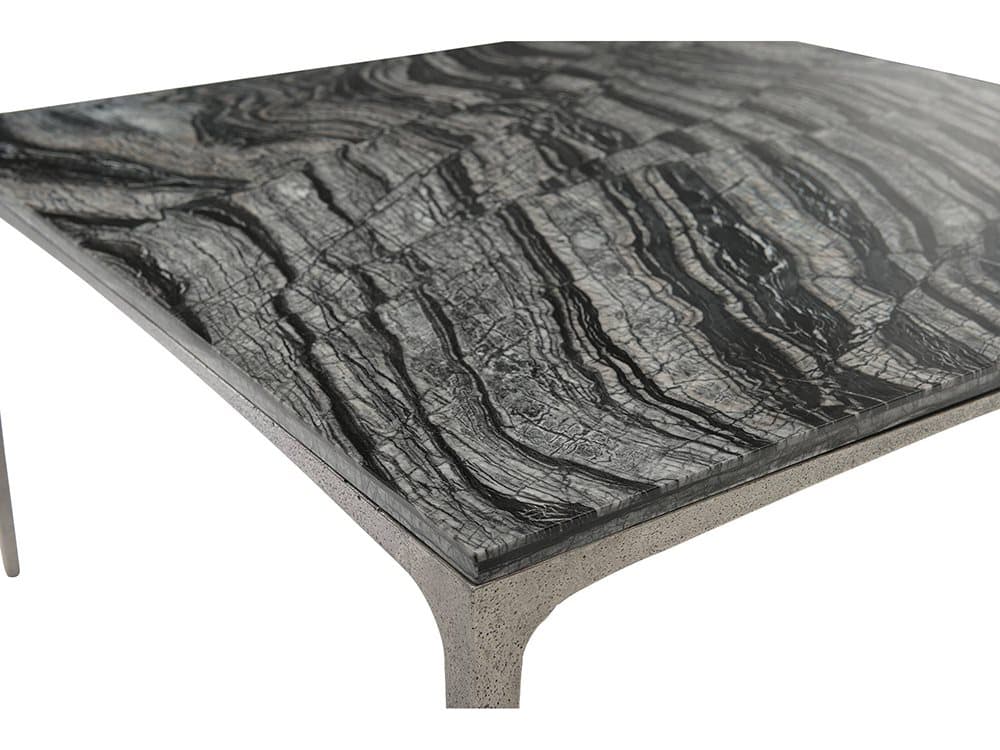 Bernhardt Strata Square Black Forest Marble Textured Graphite Metal Cocktail Table