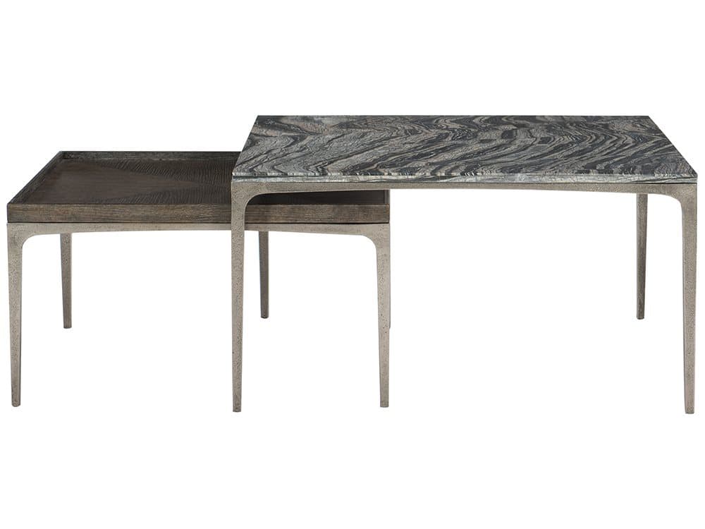 Bernhardt Strata Square Black Forest Marble Textured Graphite Metal Cocktail Table