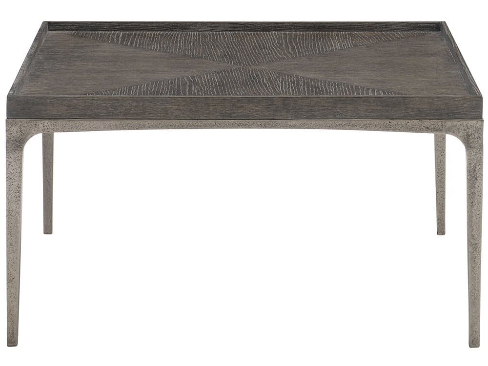 Bernhardt Strata Square Wood Cerused Charcoal Textured Graphite Metal Cocktail Table