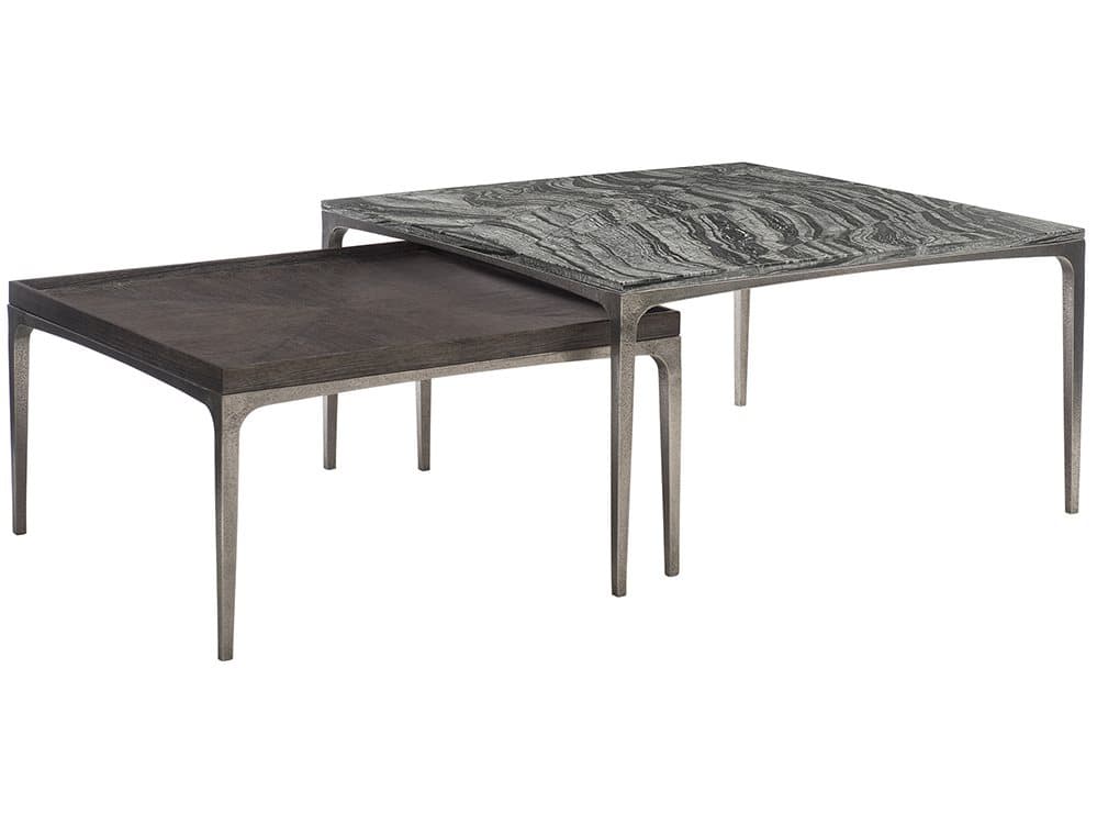 Bernhardt Strata Square Wood Cerused Charcoal Textured Graphite Metal Cocktail Table