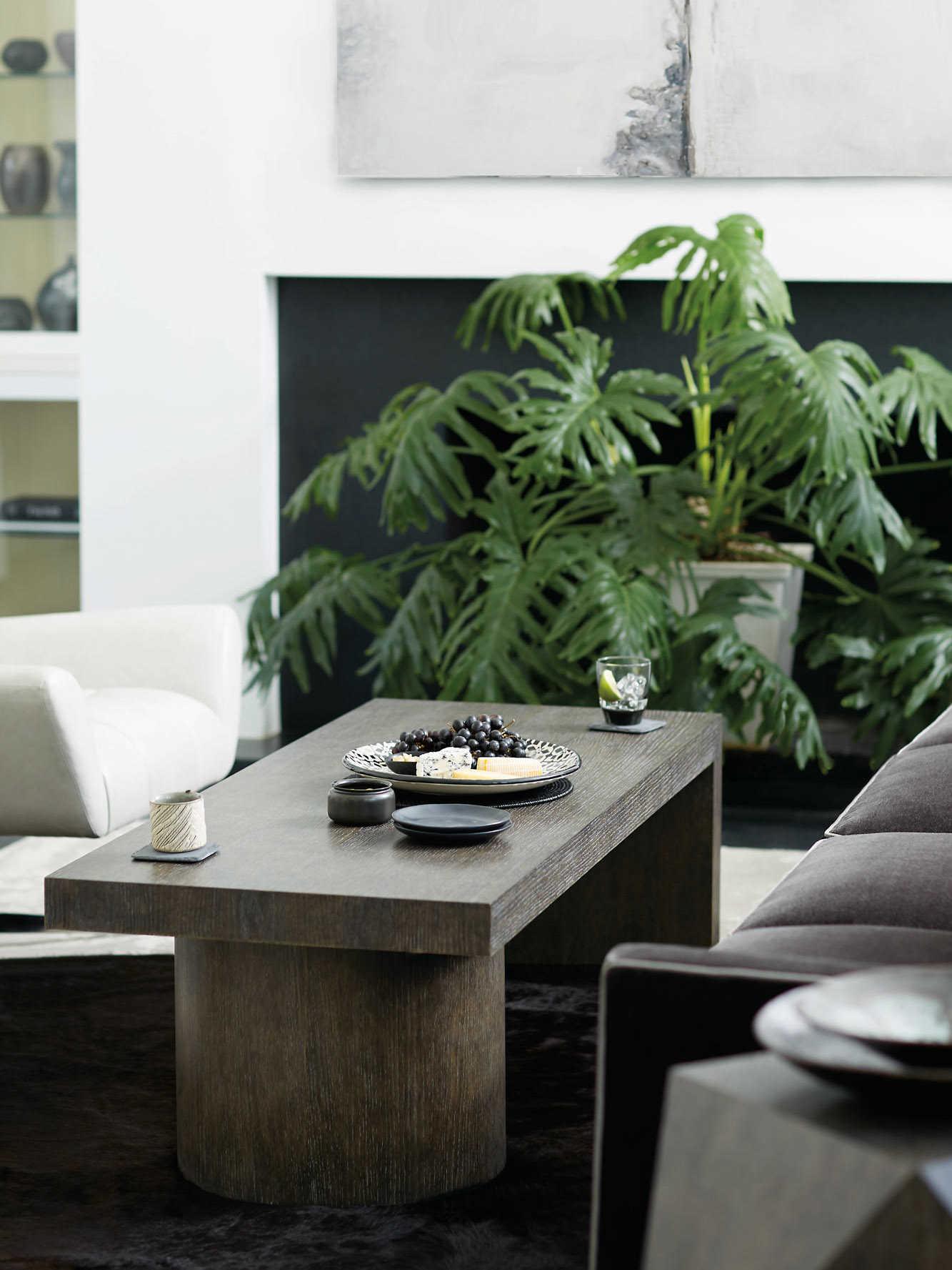 Bernhardt Linea Rectangular Wood Cerused Charcoal Cocktail Table