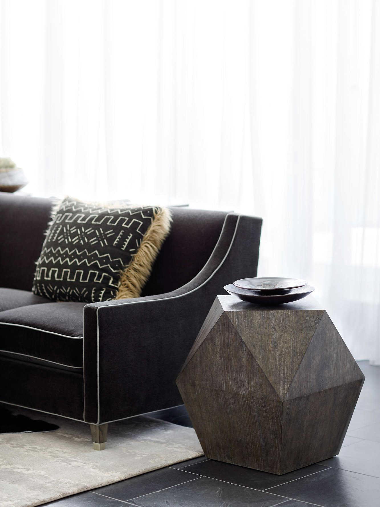 Bernhardt Linea Square Wood Cerused Charcoal End Table