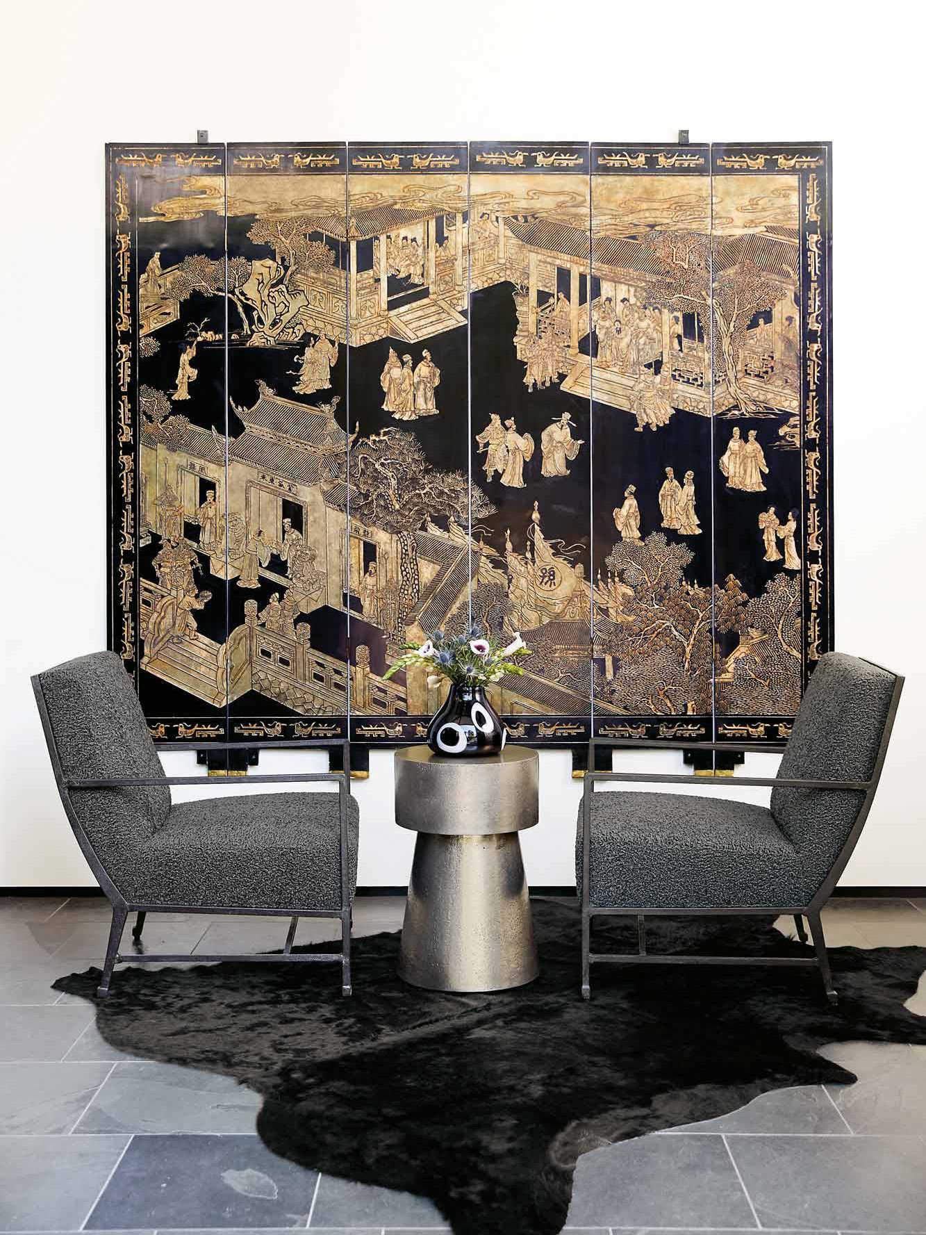 Bernhardt Linea Round Textured Graphite Metal Chairside Table