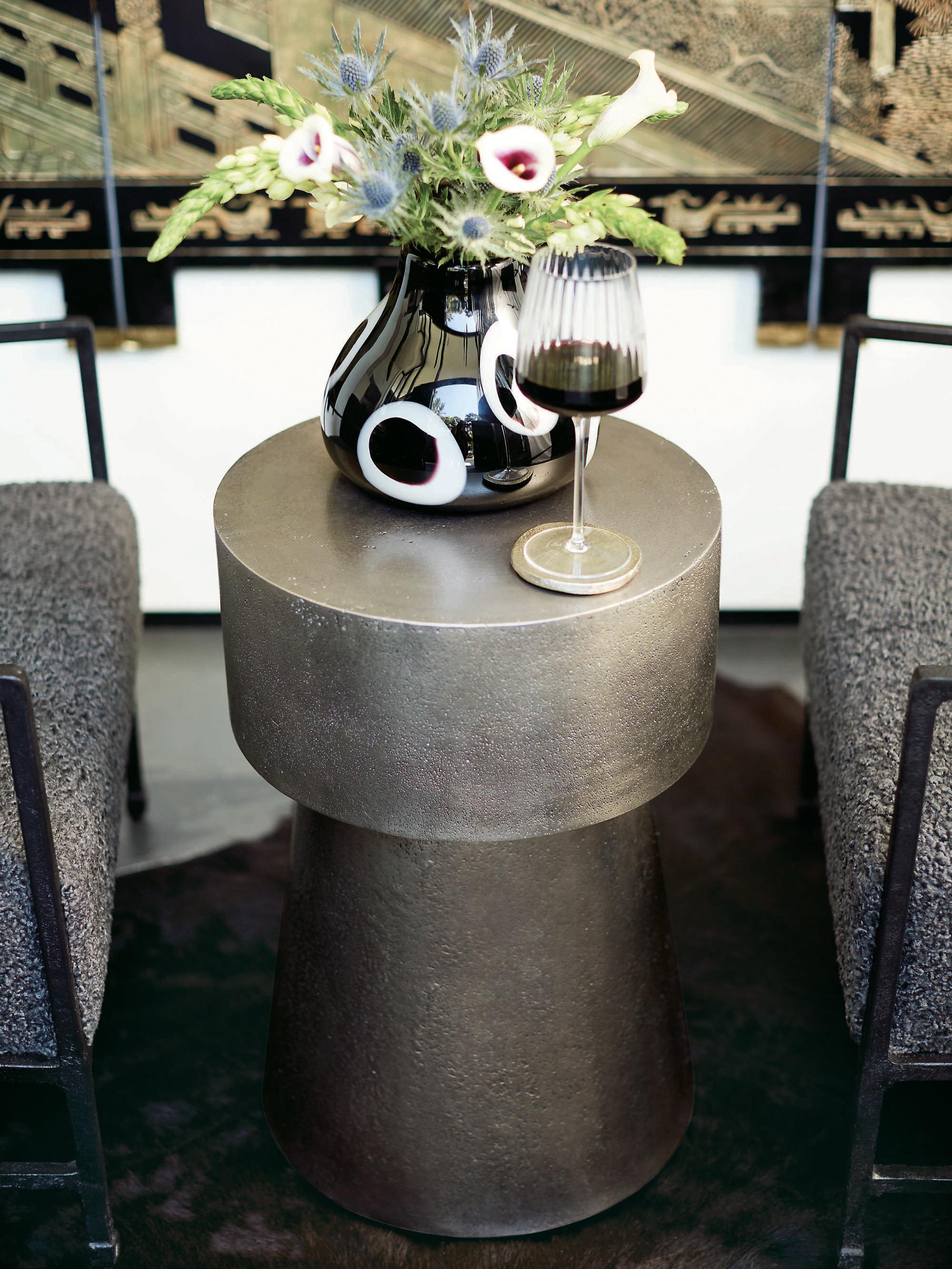 Bernhardt Linea Round Textured Graphite Metal Chairside Table