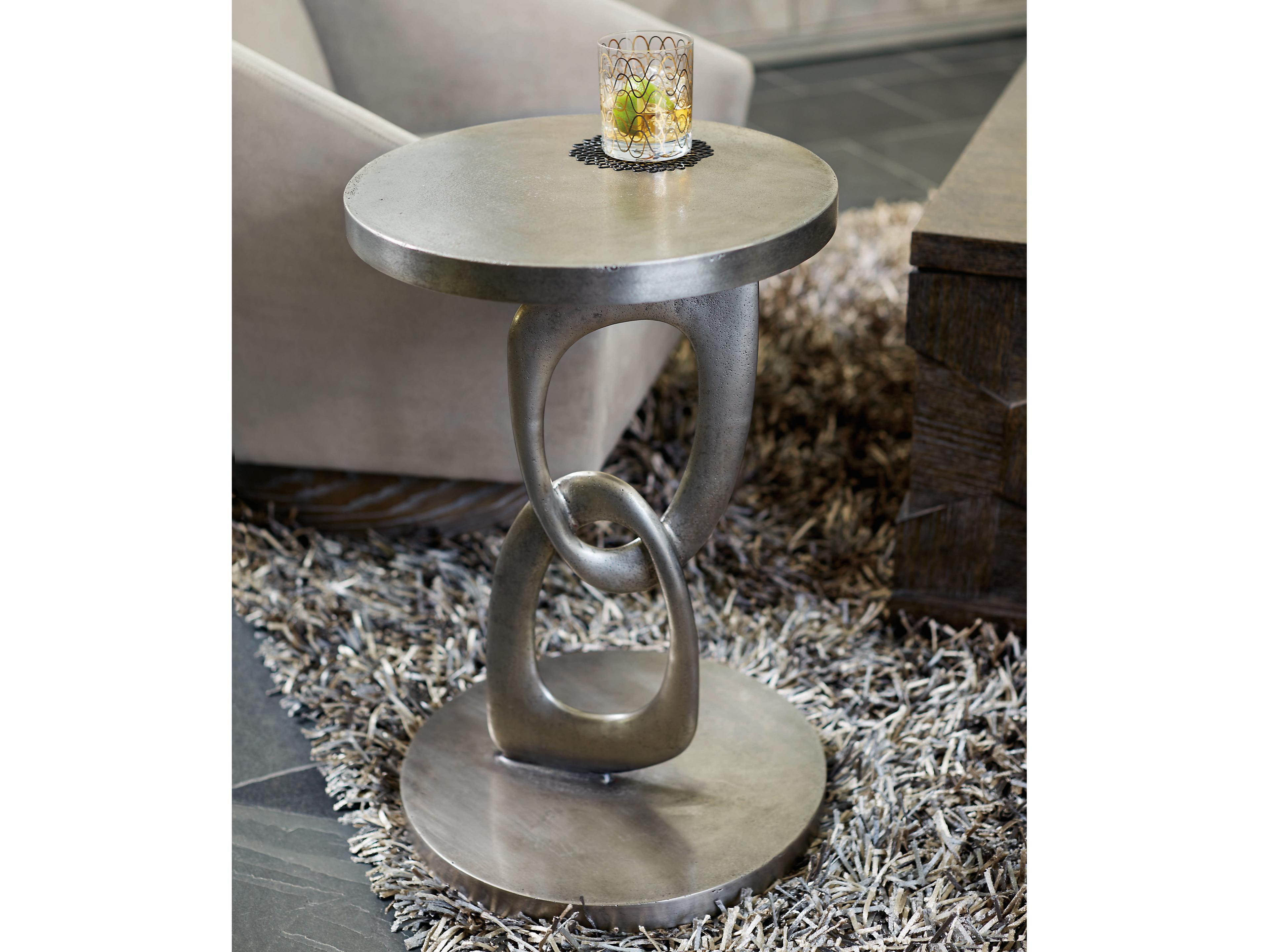 Bernhardt Linea Round Textured Graphite Metal Chairside Table