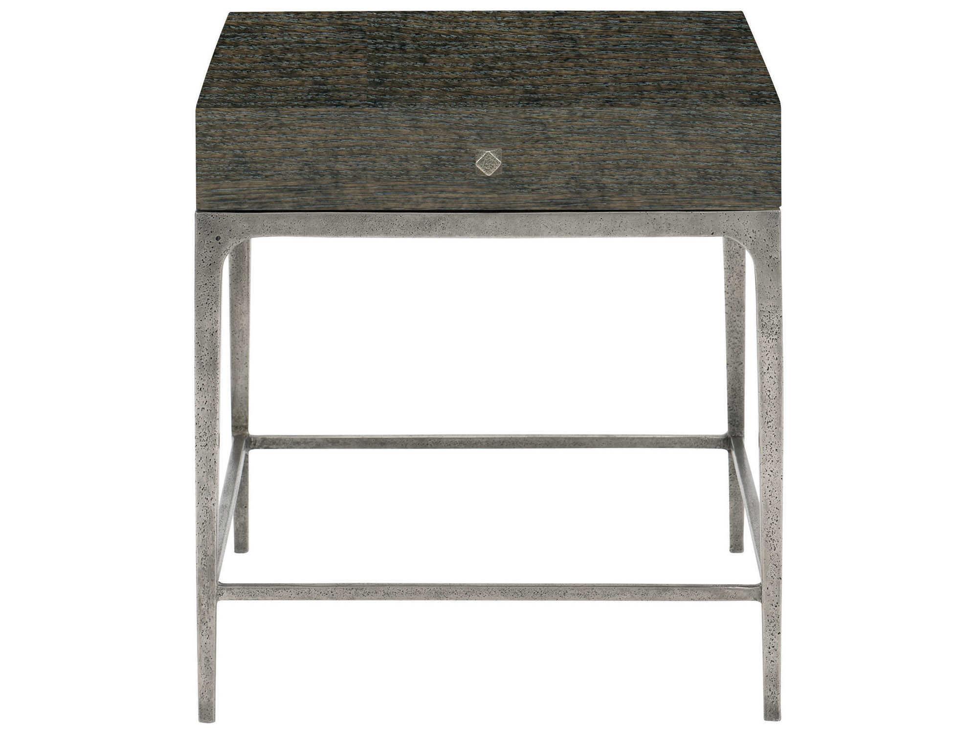 Bernhardt Linea Rectangular Wood Cerused Charcoal Textured Graphite Metal End Table