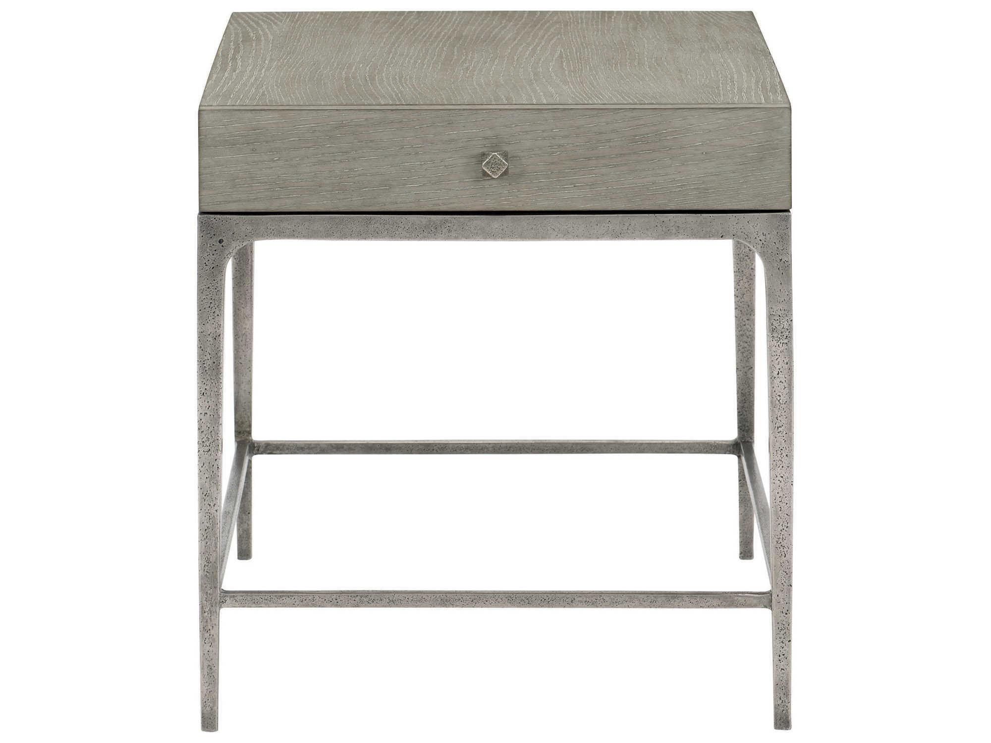 Bernhardt Linea Rectangular Wood Cerused Greige Textured Graphite Metal End Table