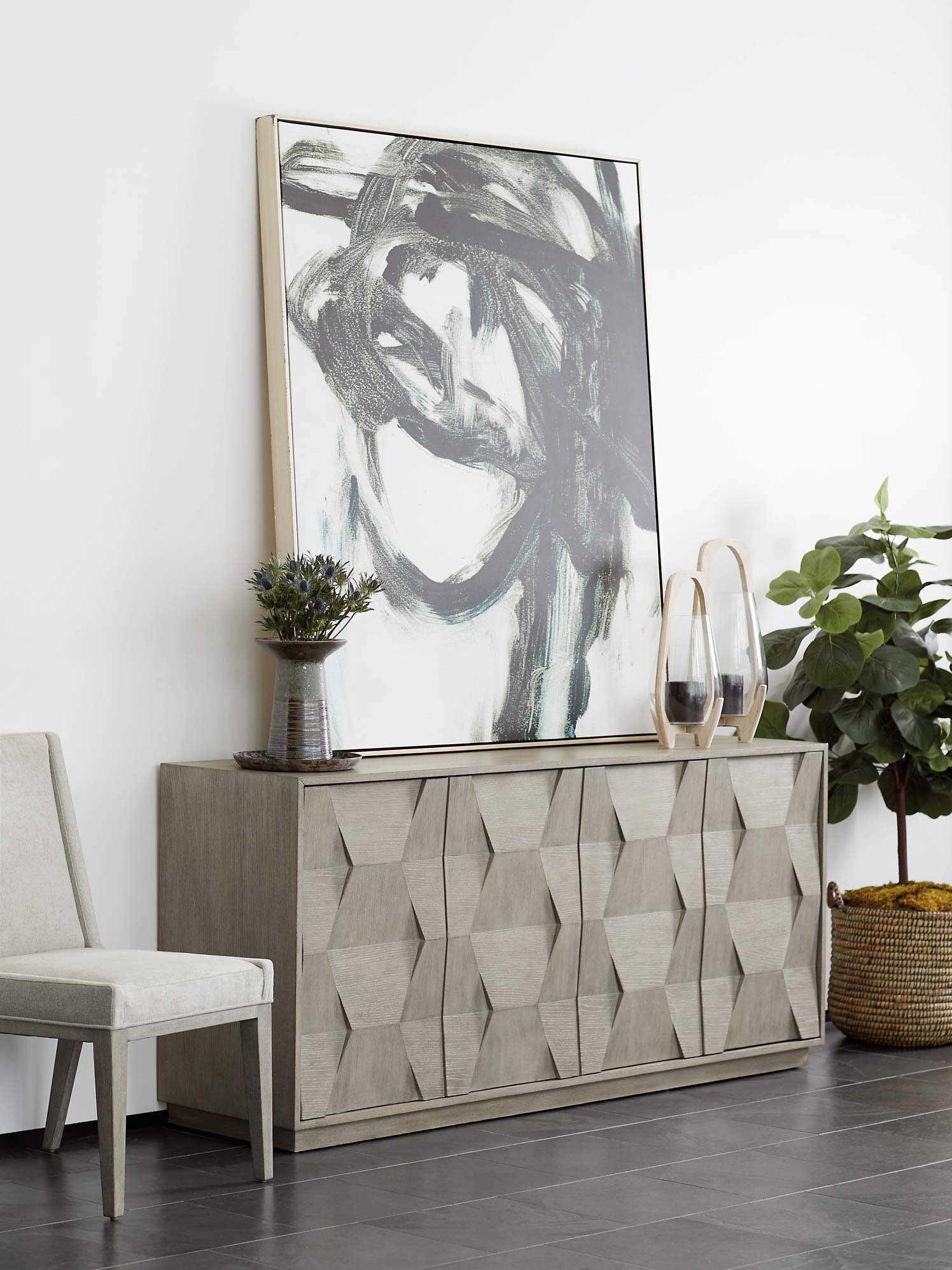 Bernhardt Linea 74" Oak Wood Cerused Greige Buffet