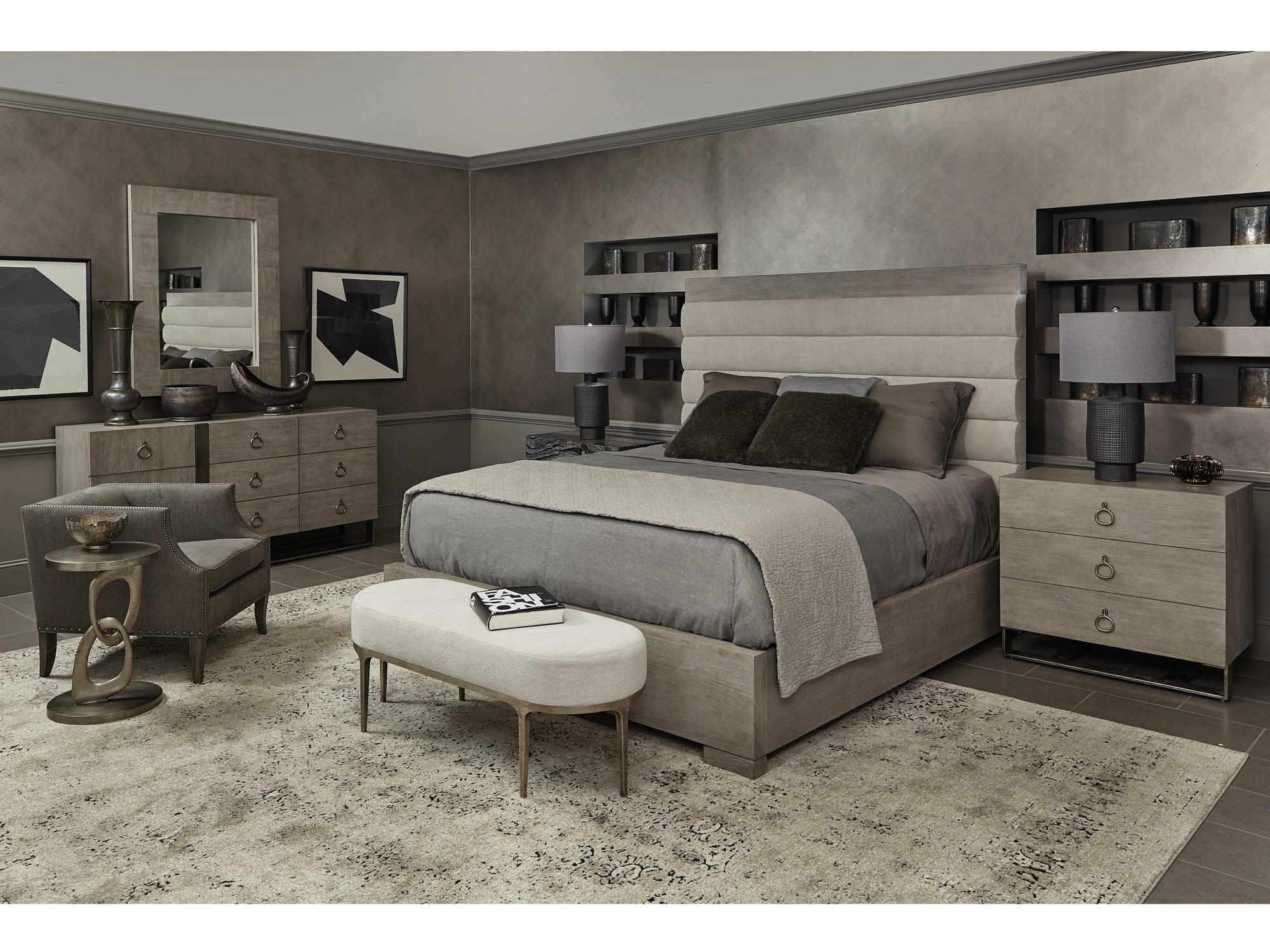 Bernhardt Linea Textured Graphite Metal Gray Upholstered Accent Bench