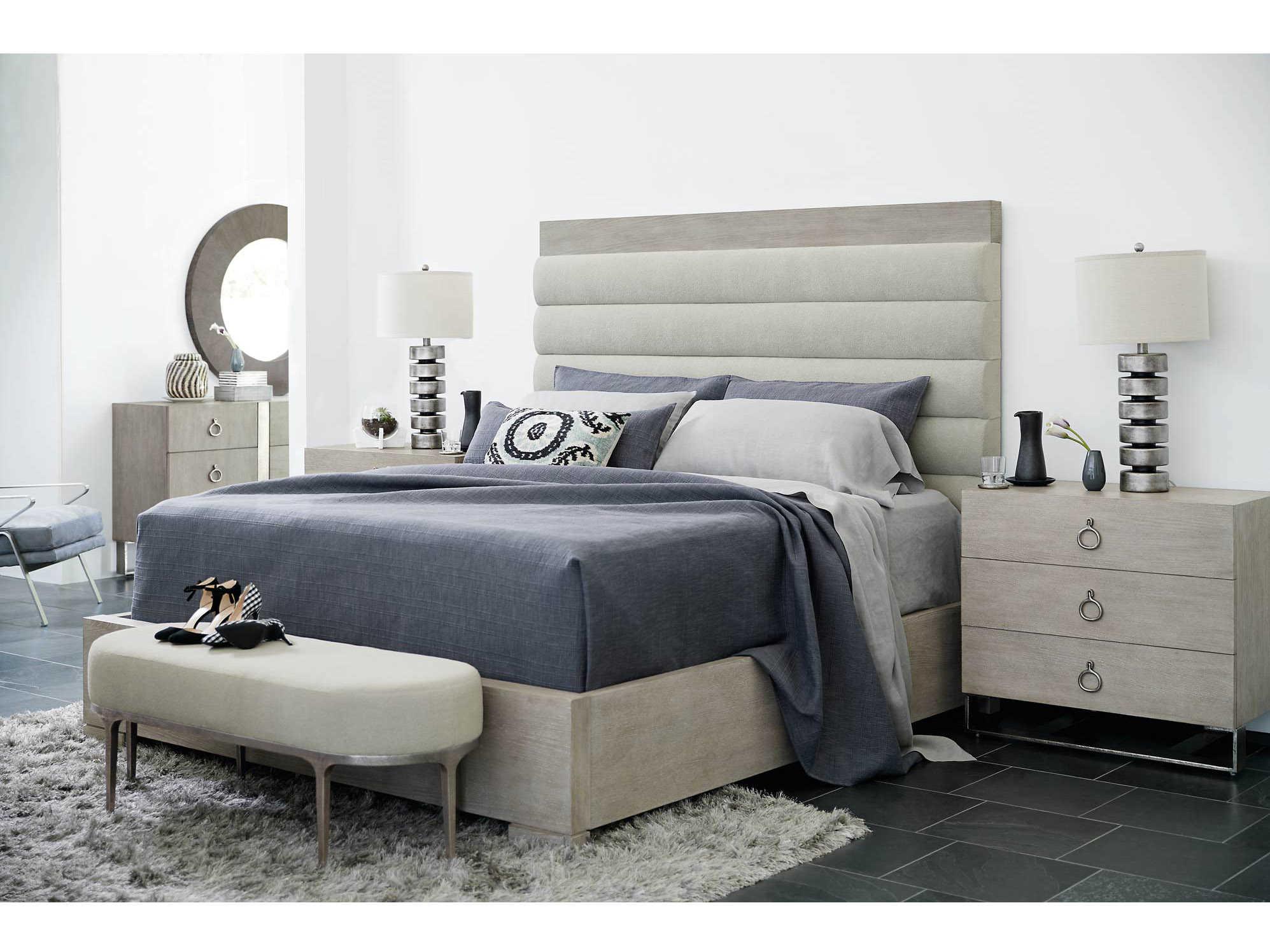 Bernhardt Linea Textured Graphite Metal Gray Upholstered Accent Bench