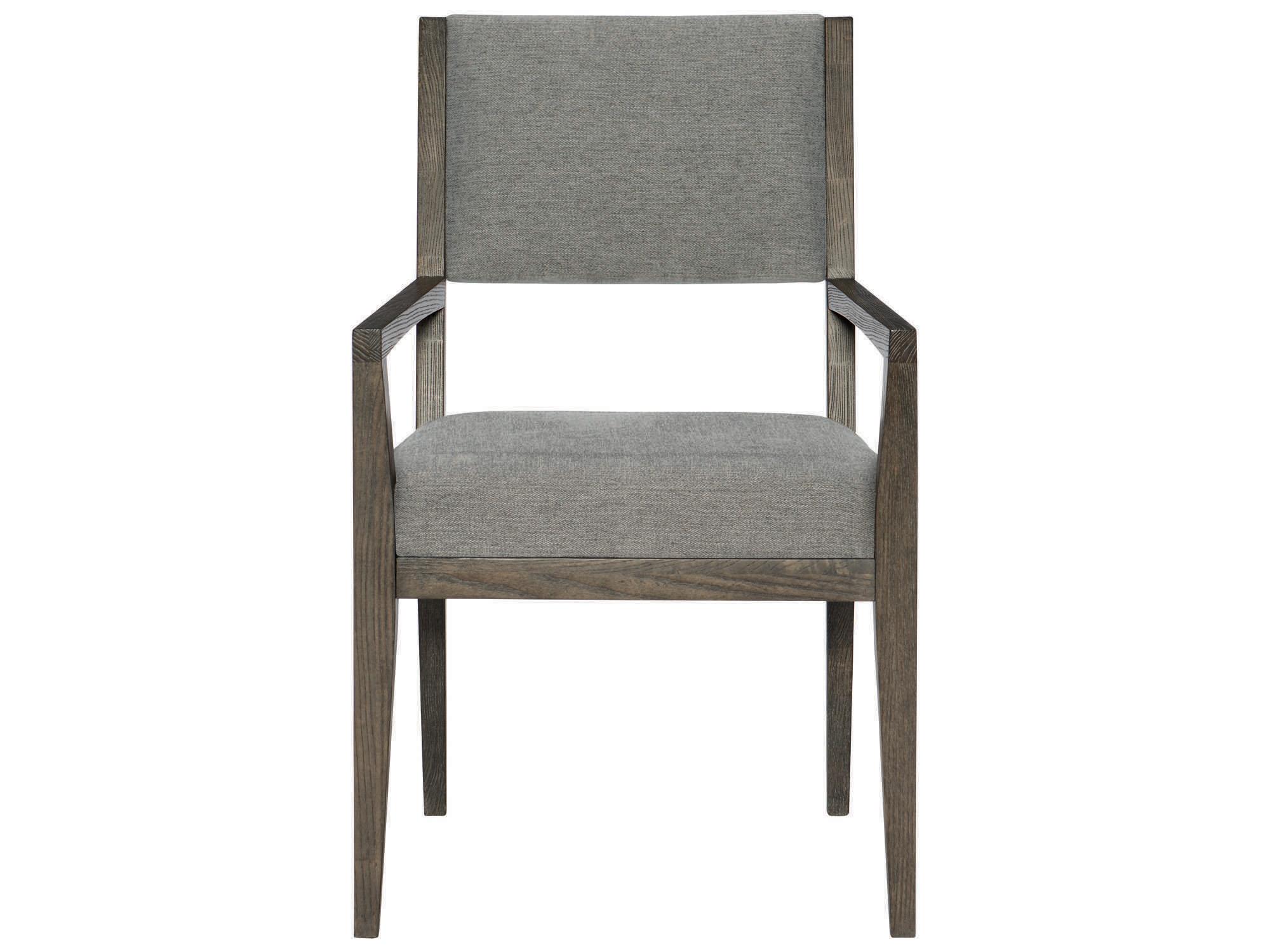 Bernhardt Linea Ash Wood Gray Upholstered Arm Dining Chair