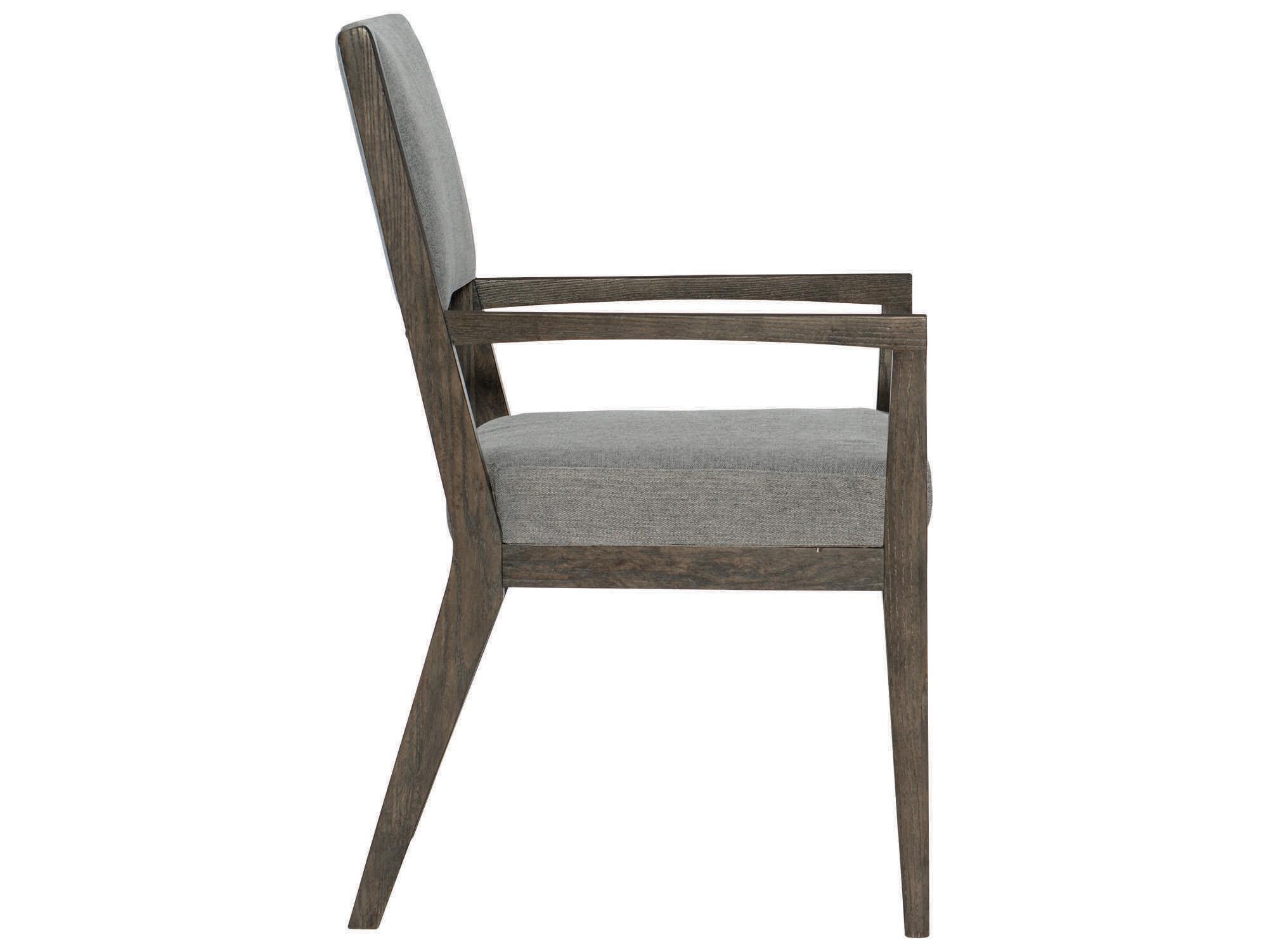 Bernhardt Linea Ash Wood Gray Upholstered Arm Dining Chair