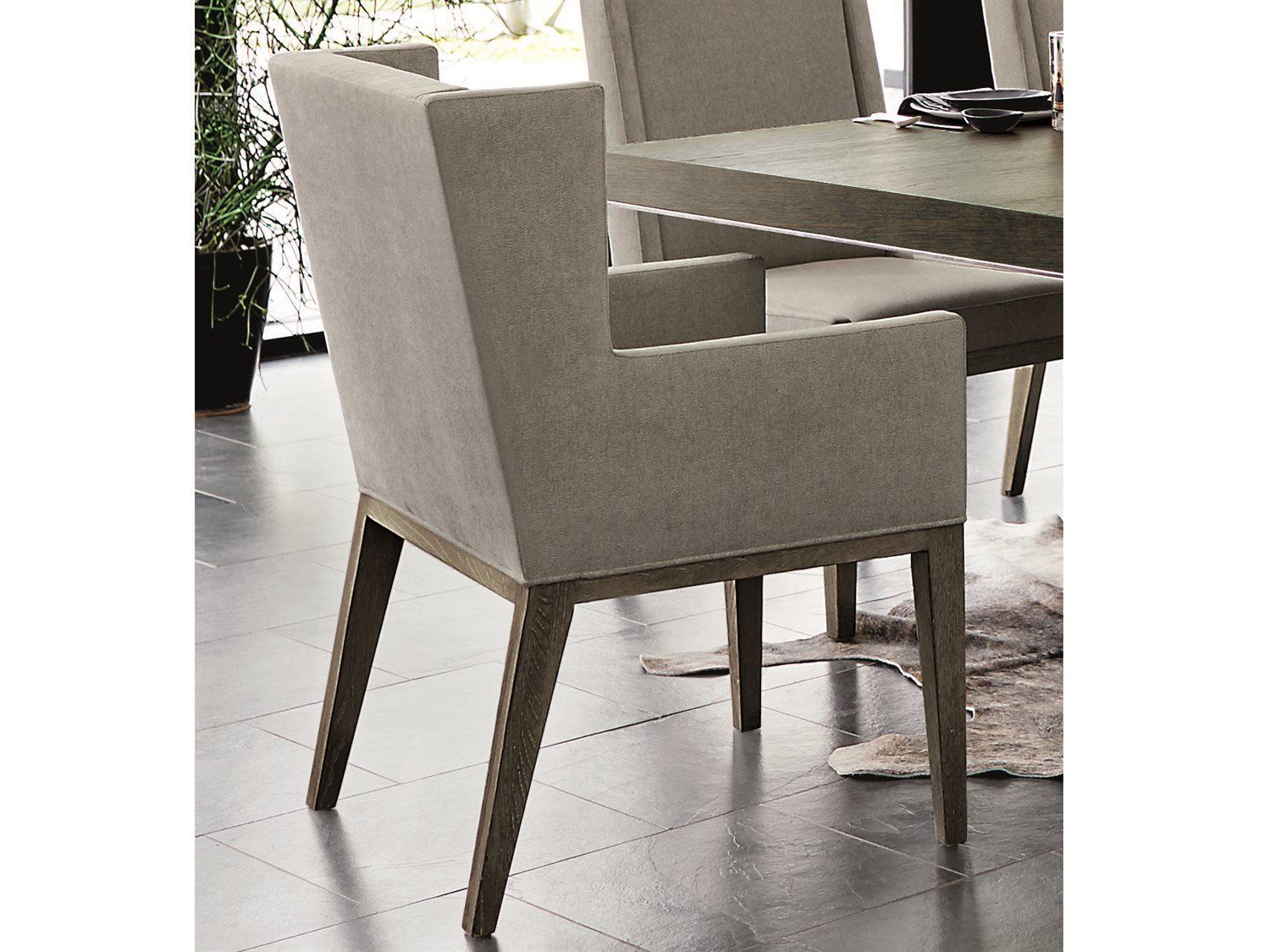 Bernhardt Linea Ash Wood Gray Upholstered Arm Dining Chair