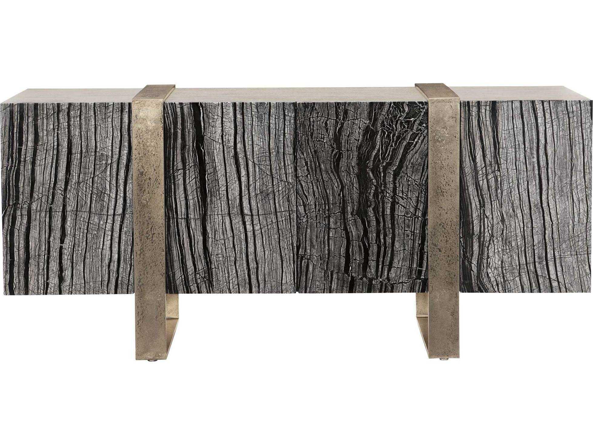 Bernhardt Linea 76" Solid Wood Black Forest Marble Textured Graphite Cerused Greige Entertainment Console Table