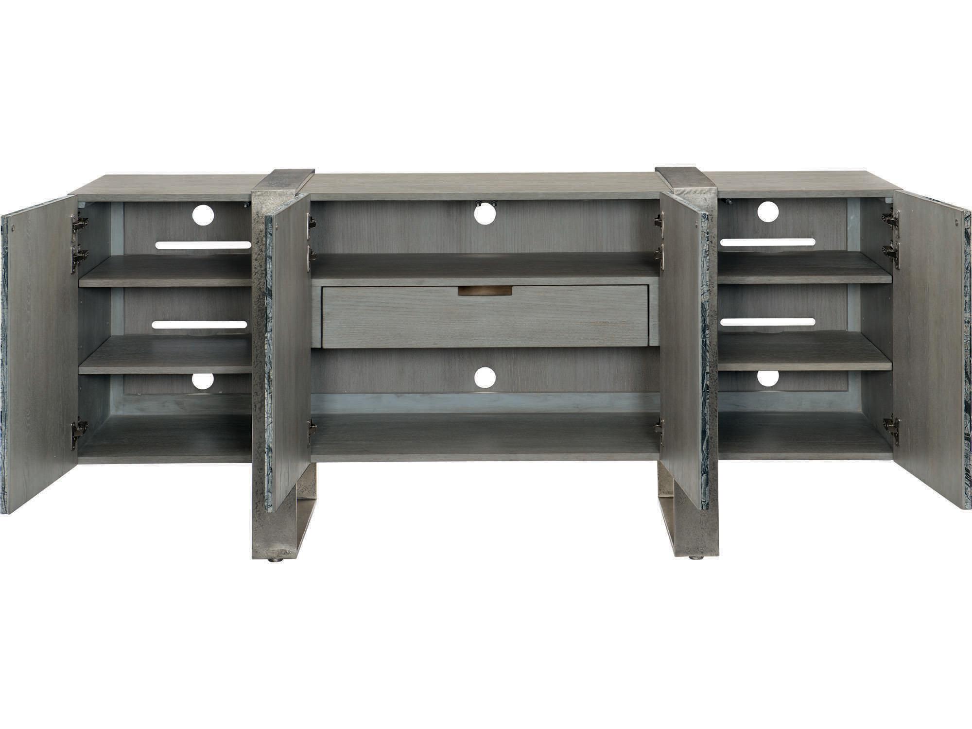 Bernhardt Linea 76" Solid Wood Black Forest Marble Textured Graphite Cerused Greige Entertainment Console Table