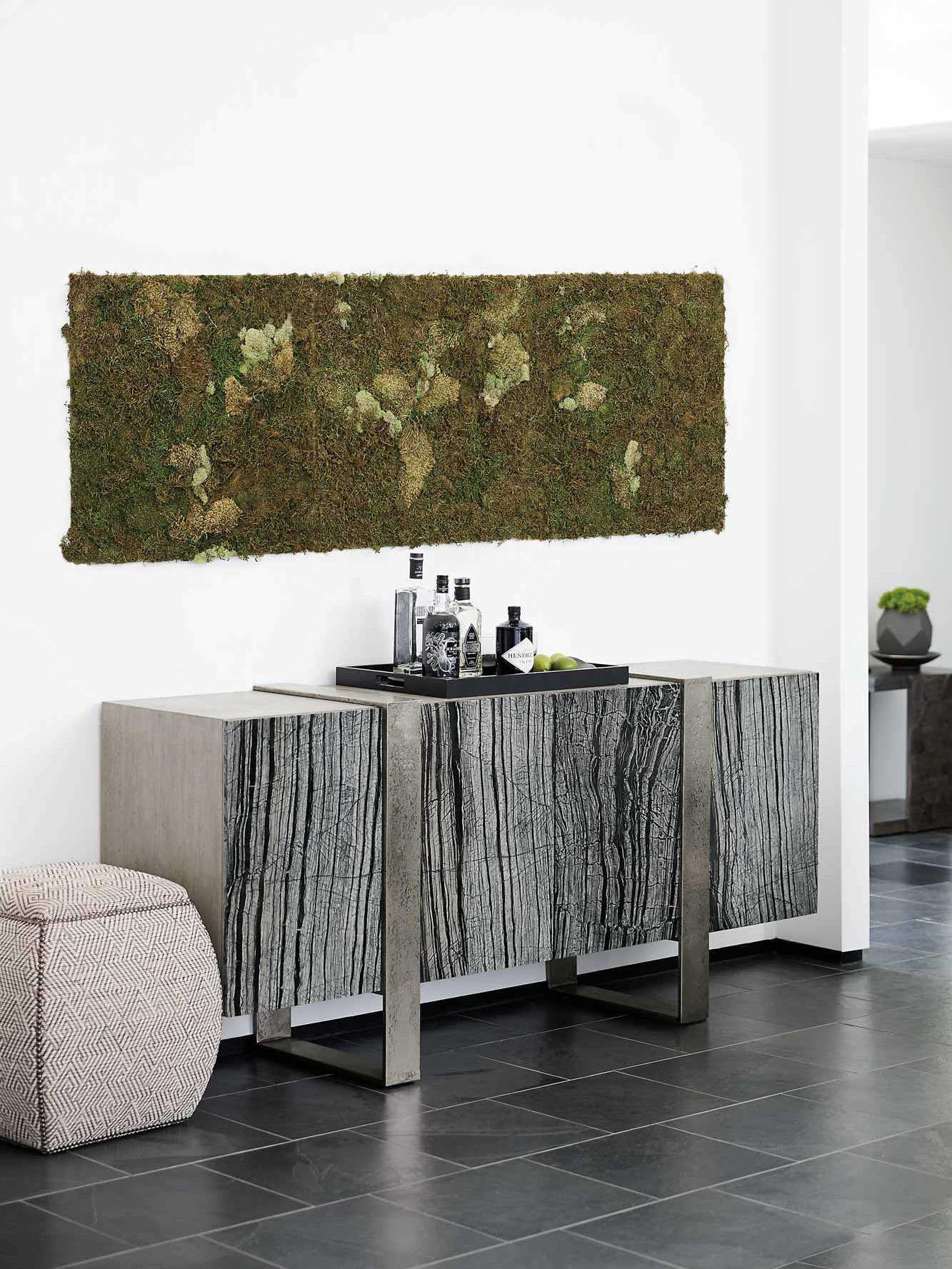 Bernhardt Linea 76" Solid Wood Black Forest Marble Textured Graphite Cerused Greige Entertainment Console Table