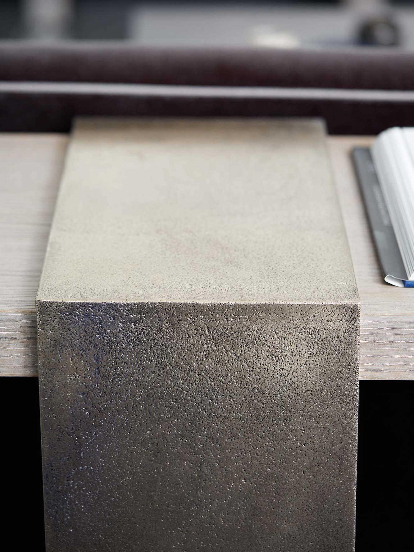 Bernhardt Linea Rectangular Wood Cerused Greige Textured Graphite Metal Console Table