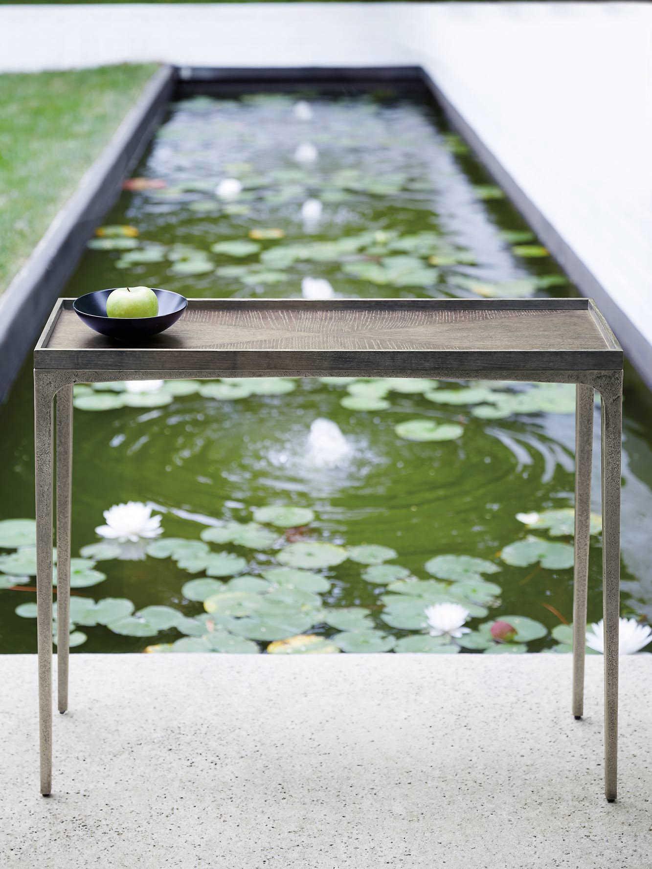 Bernhardt Linea Rectangular Cerused Charcoal Textured Graphite Metal Console Table