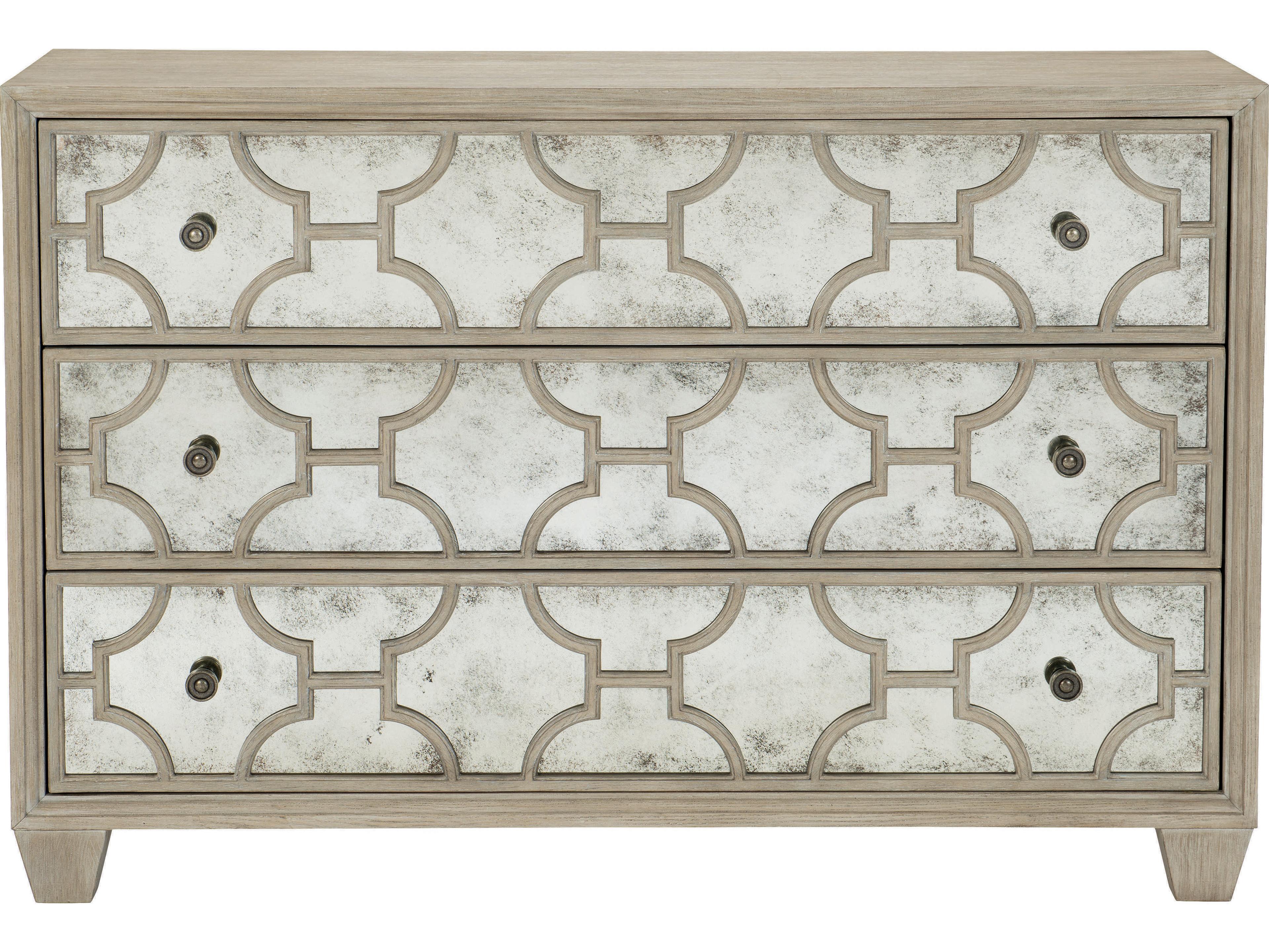 Bernhardt Santa Barbara 3-Drawers Sandstone Mirrored Brown Oak Wood Accent Chest