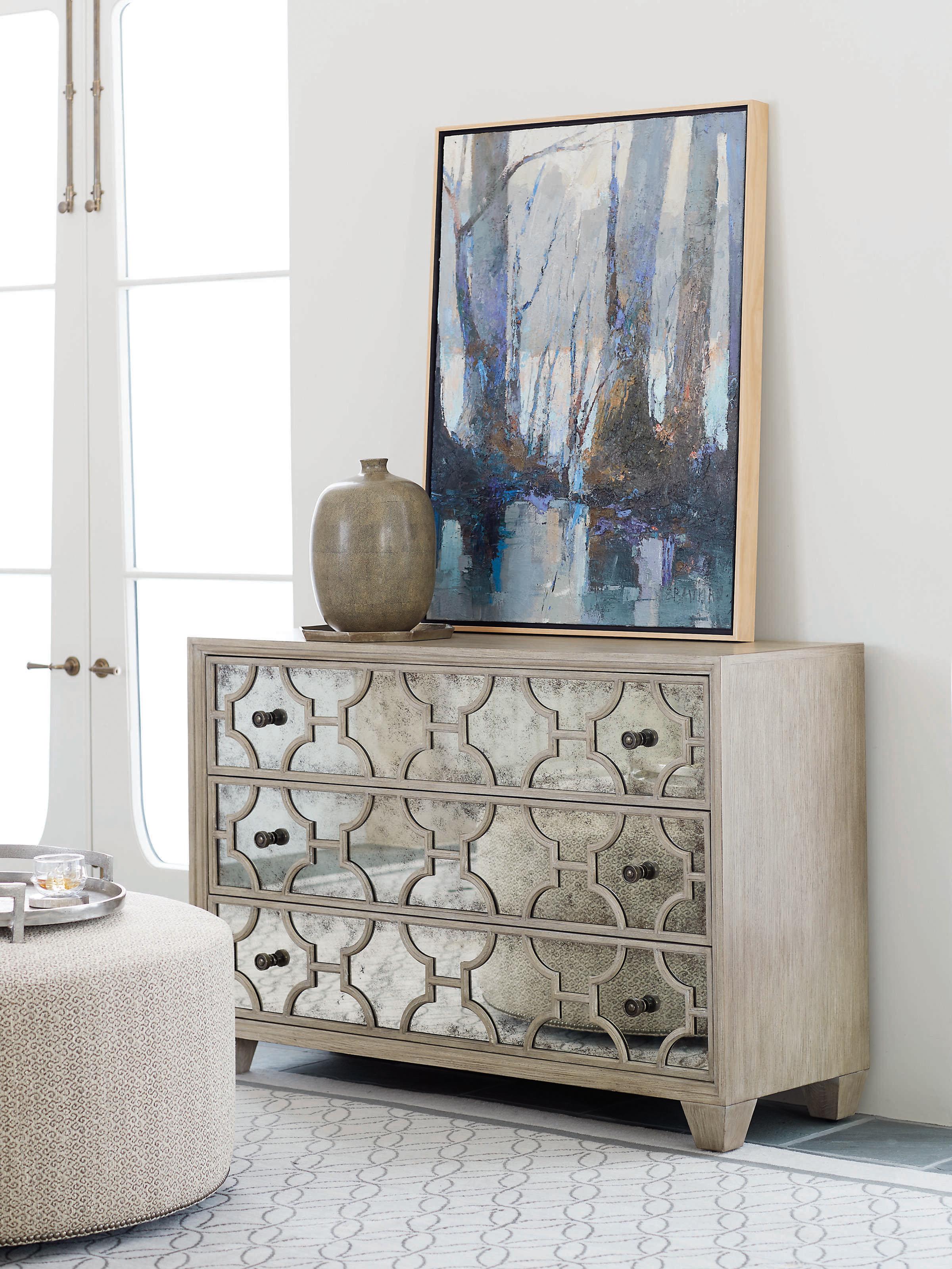 Bernhardt Santa Barbara 3-Drawers Sandstone Mirrored Brown Oak Wood Accent Chest